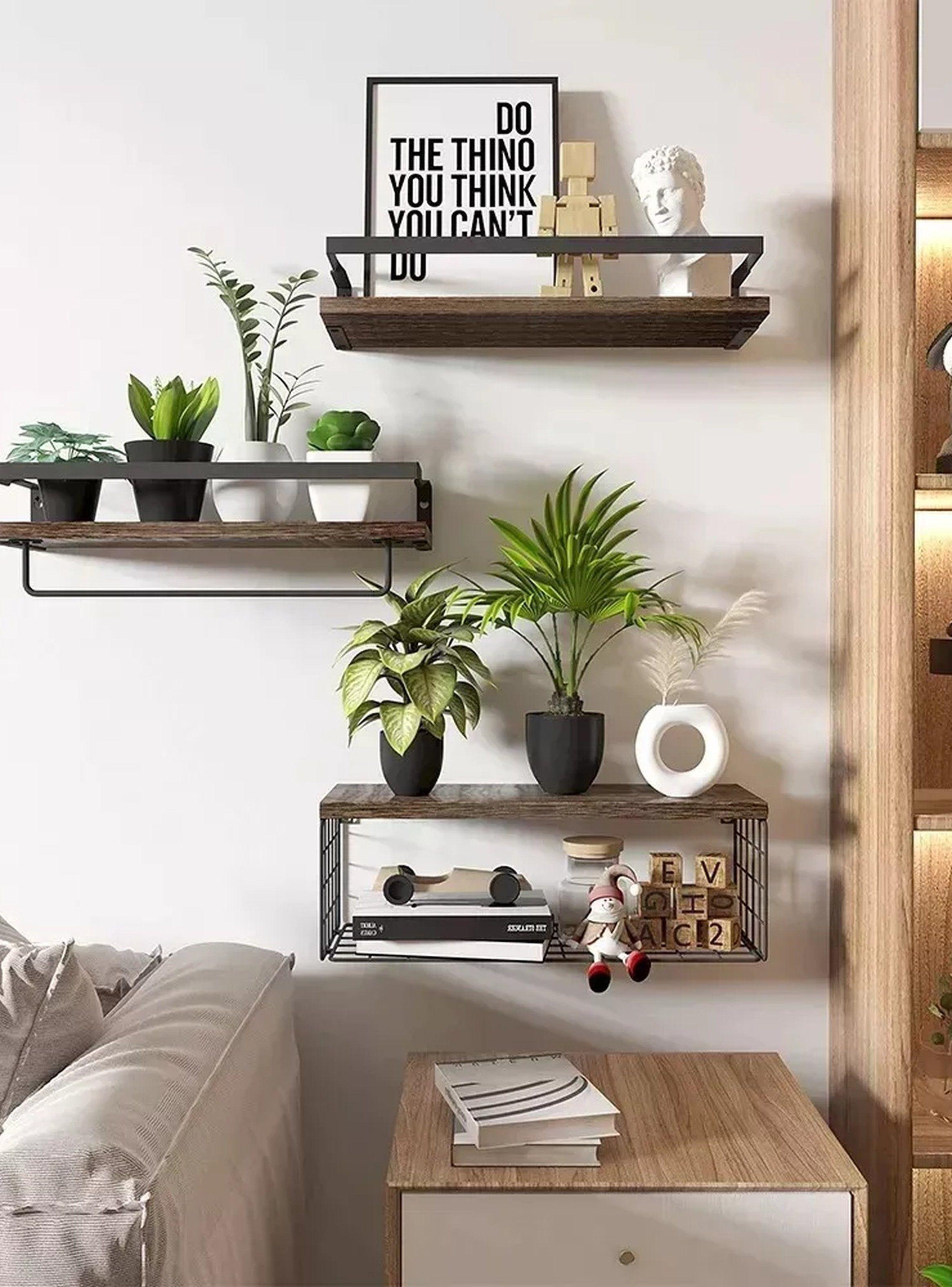 Juego De Estantes Flotantes Madera Natural Con Caja Metálica-3