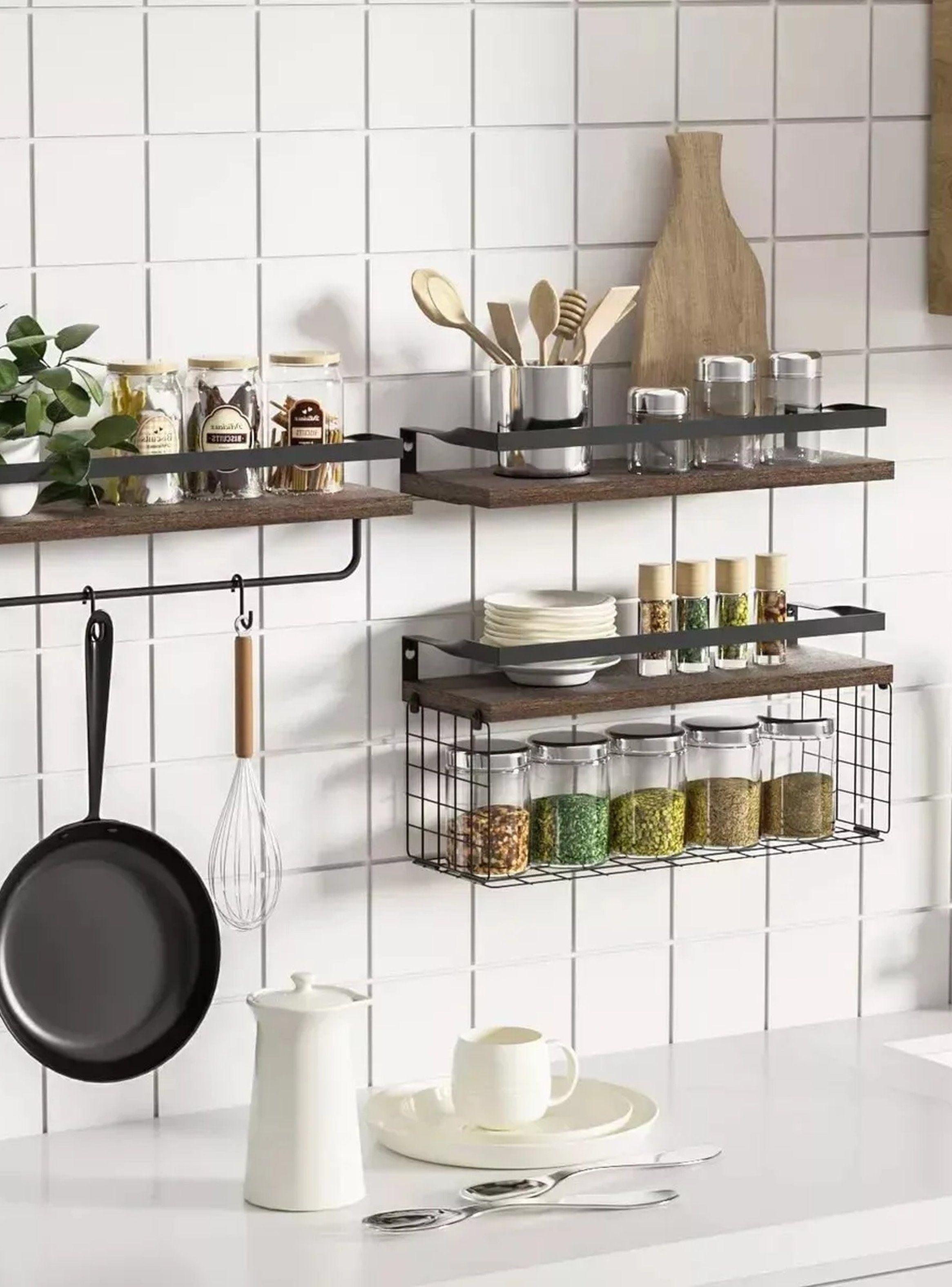 Juego De Estantes Flotantes Madera Natural Con Caja Metálica-4