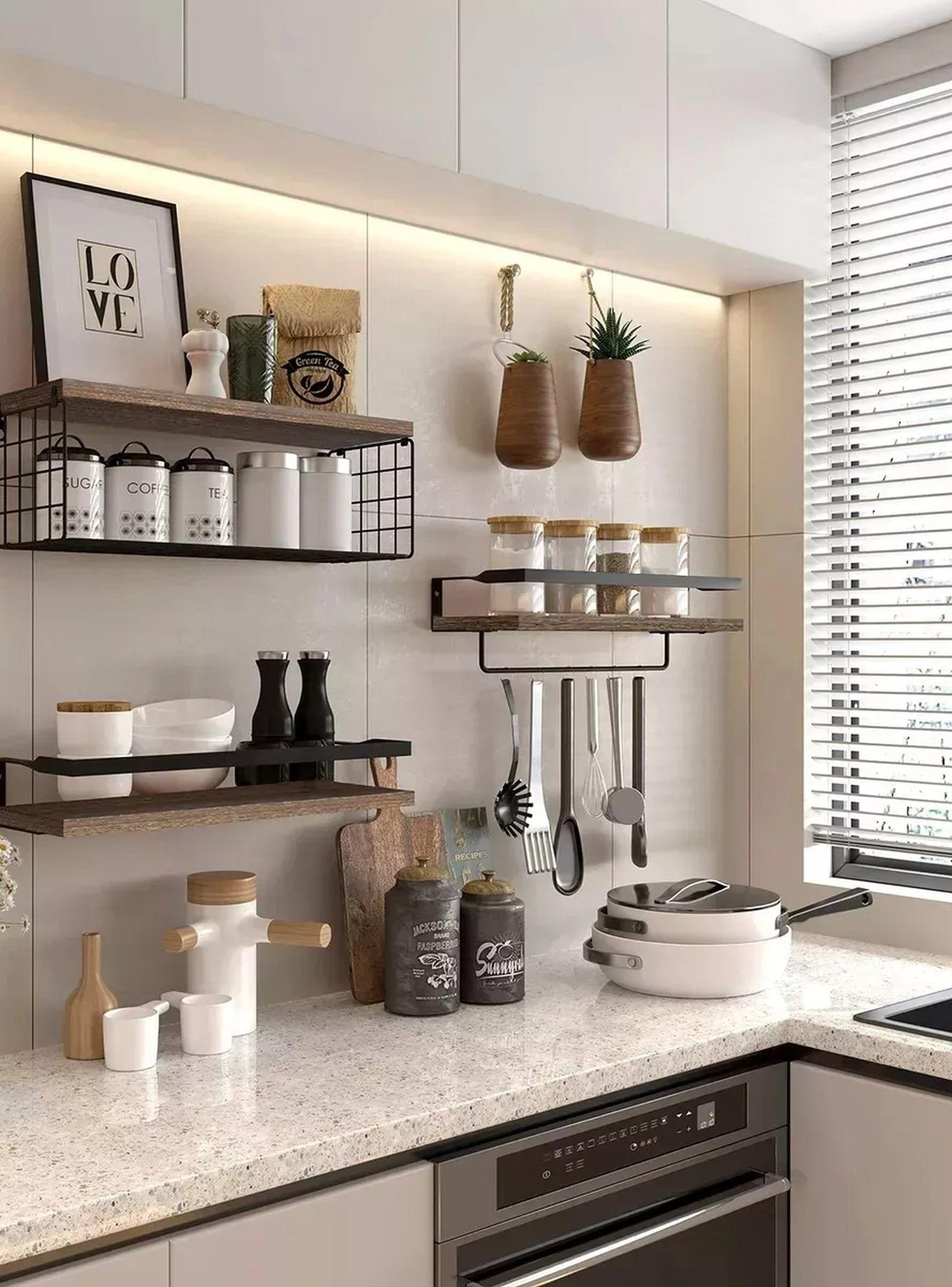 Juego De Estantes Flotantes Madera Natural Con Caja Metálica-5