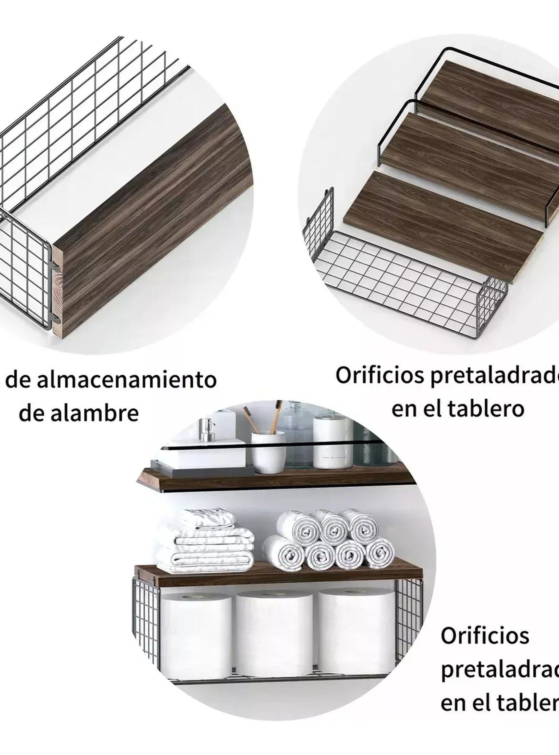 Juego De Estantes Flotantes Madera Natural Con Caja Metálica-6