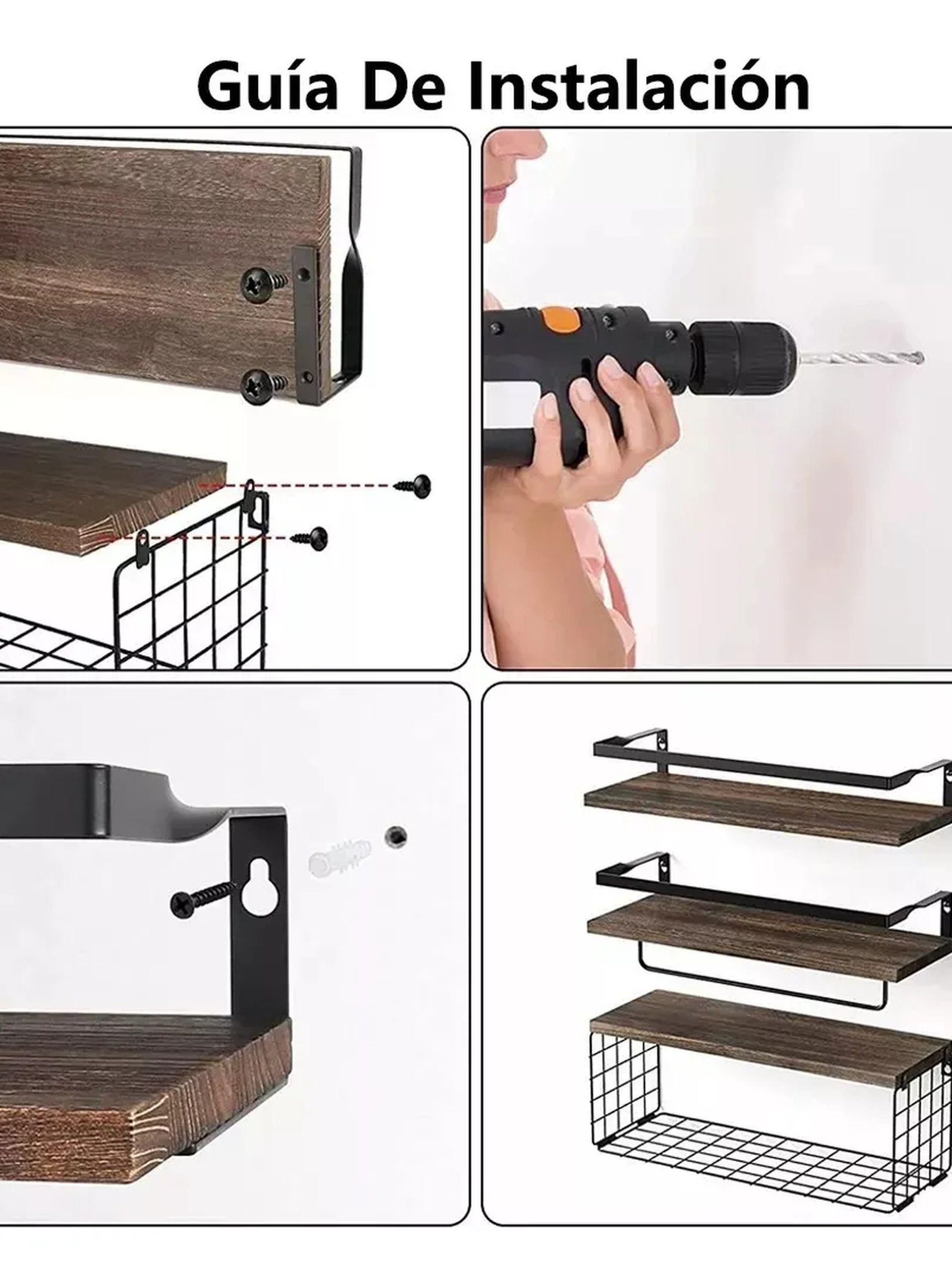 Juego De Estantes Flotantes Madera Natural Con Caja Metálica-7