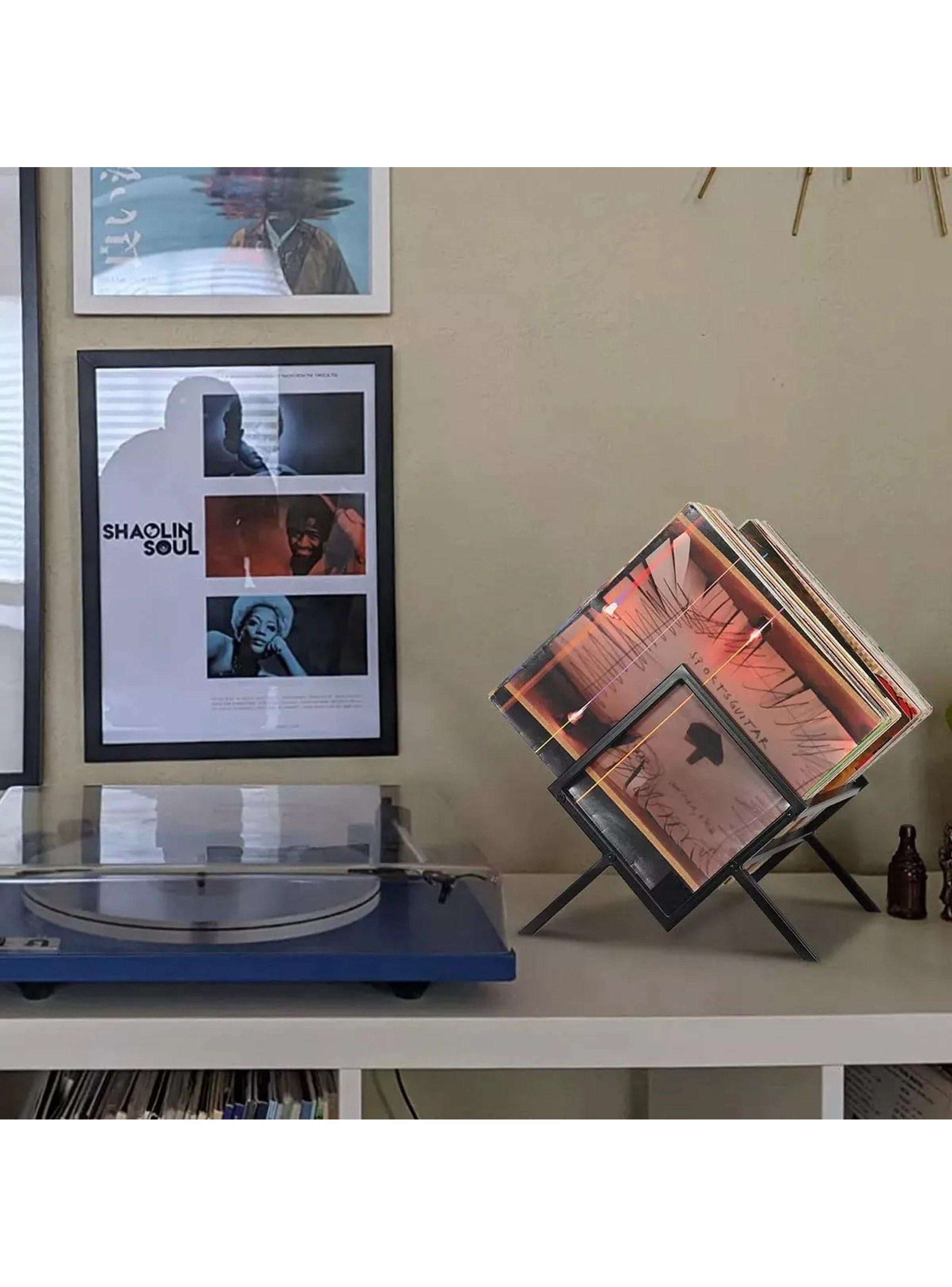 Estantería para Discos de Vinilo Capacidad 80-100 Metal Negro Mate-4