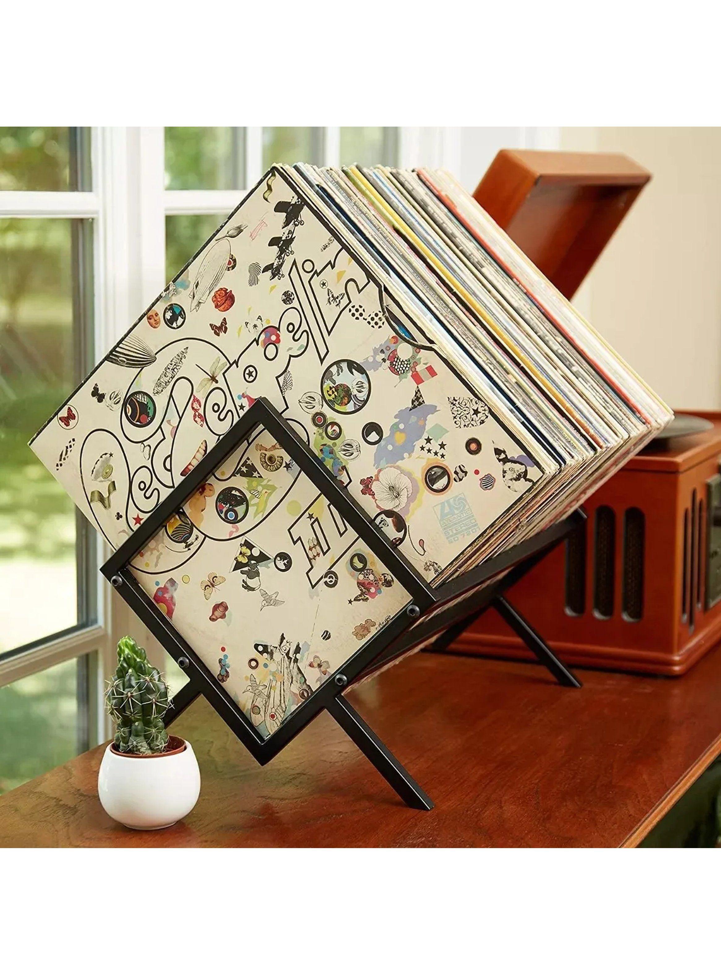 Estantería para Discos de Vinilo Capacidad 80-100 Metal Negro Mate-8