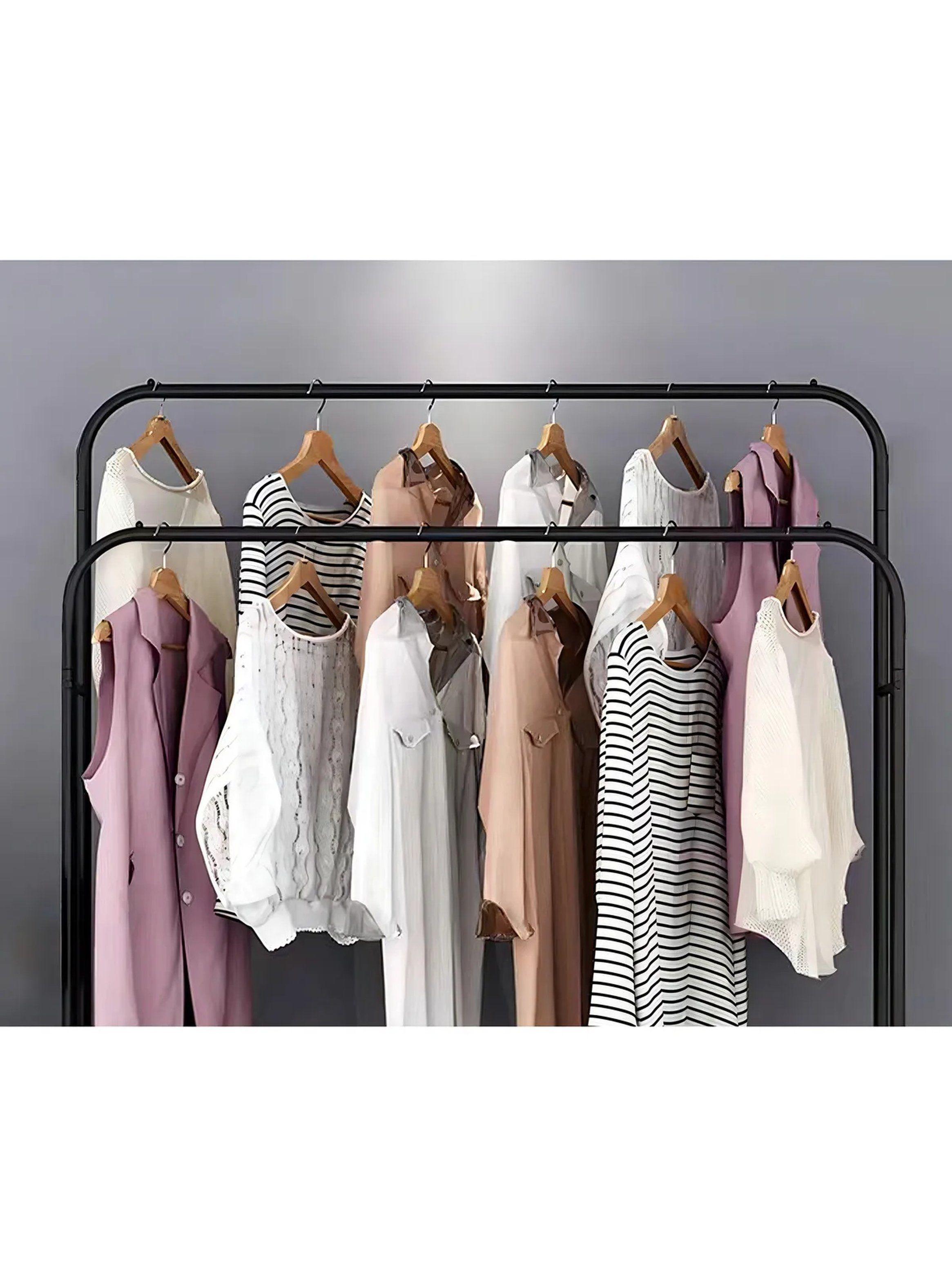 Perchero de Ropa Multifuncional Metal Negro con Estante para Zapatos-1