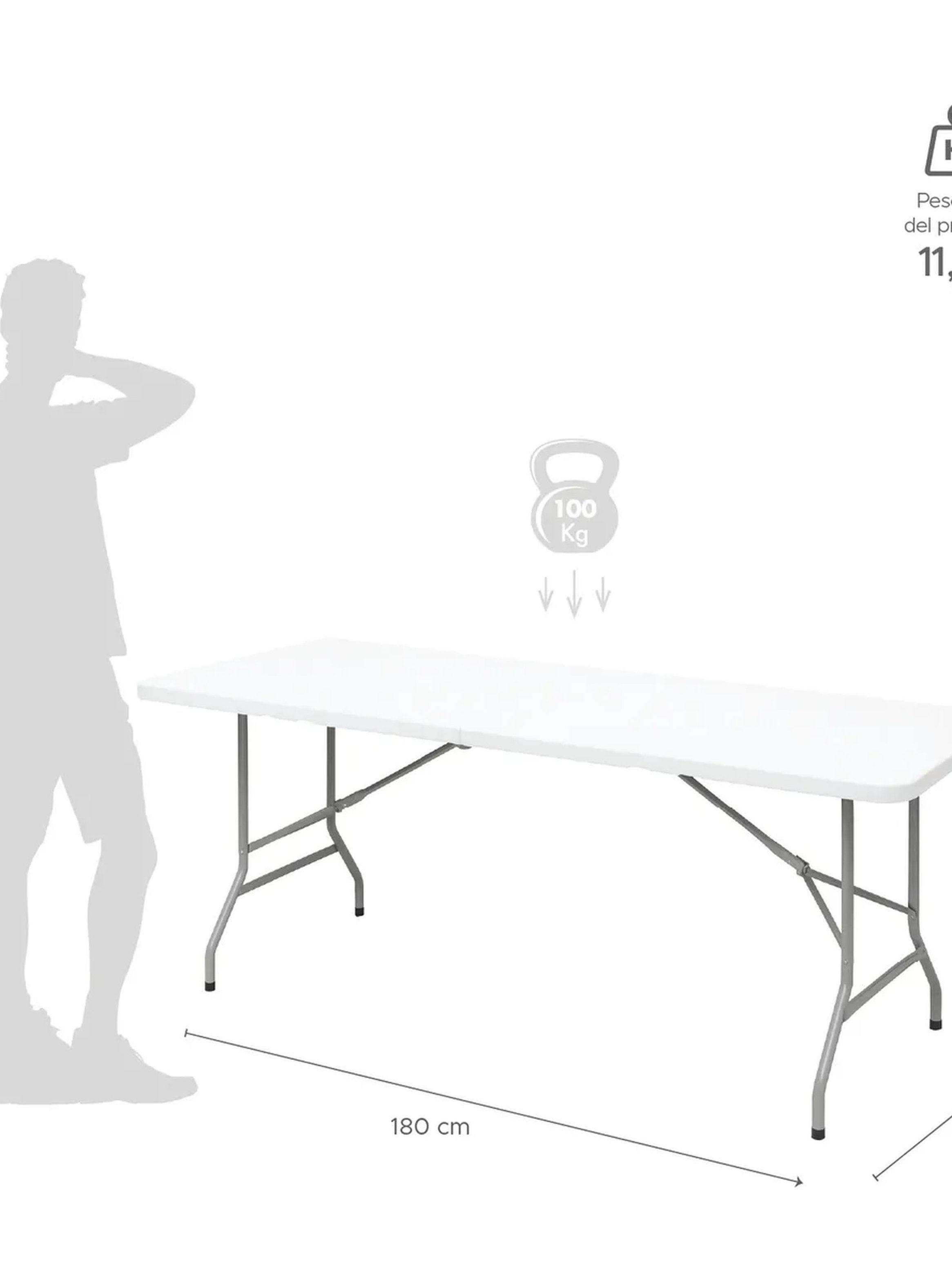 Mesa Plegable Rectangular 180 cm Plástico Blanco Estructura Metal-2