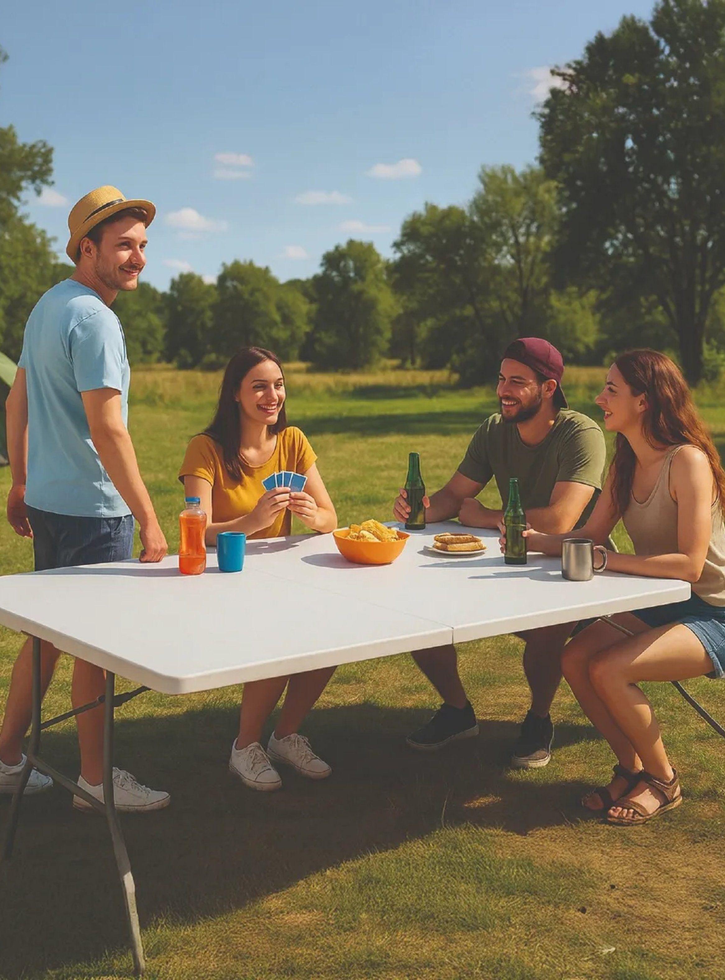 Mesa Plegable Rectangular 180 cm Plástico Blanco Estructura Metal-8