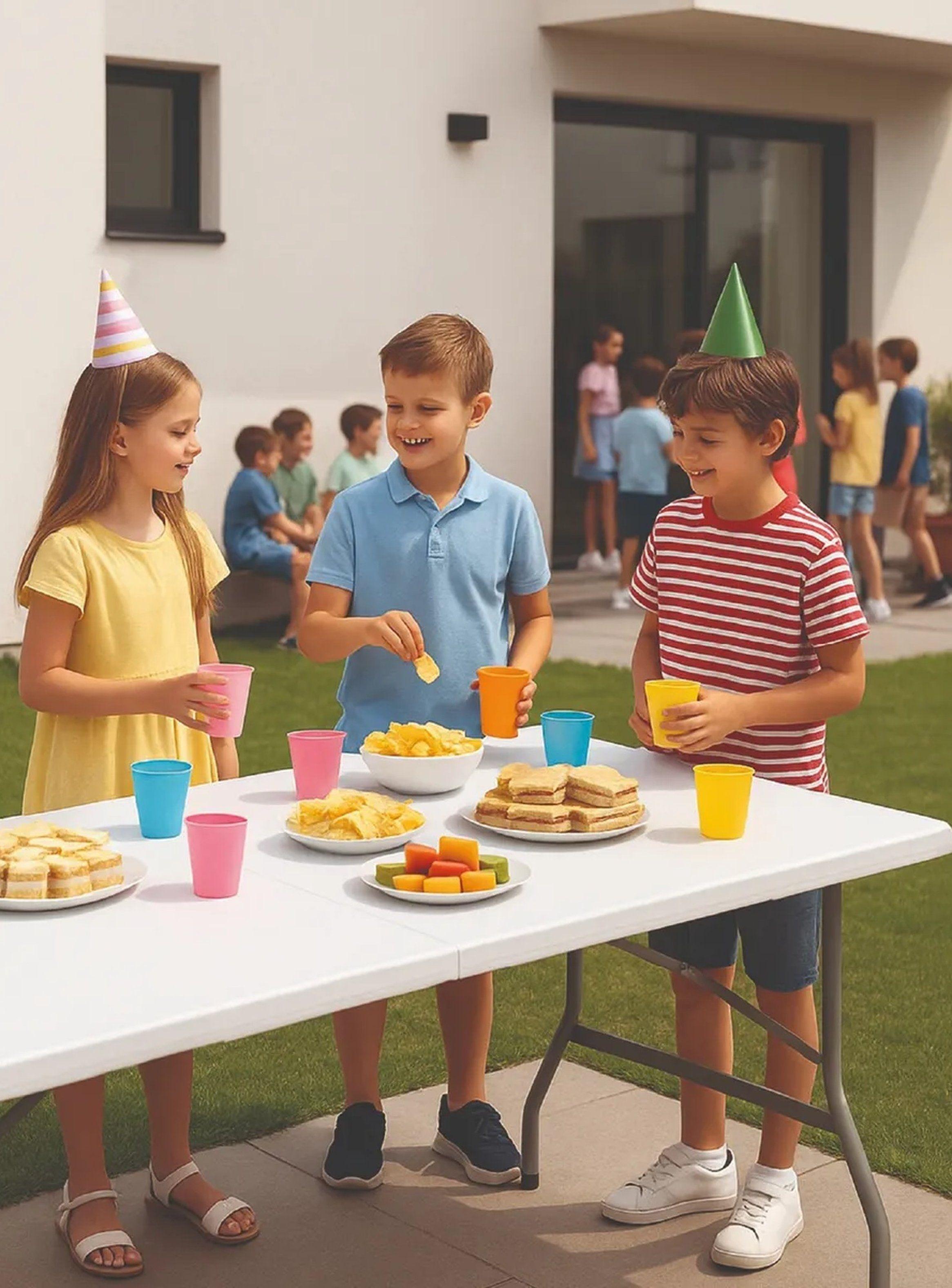 Mesa Plegable Rectangular 180 cm Plástico Blanco Estructura Metal-9