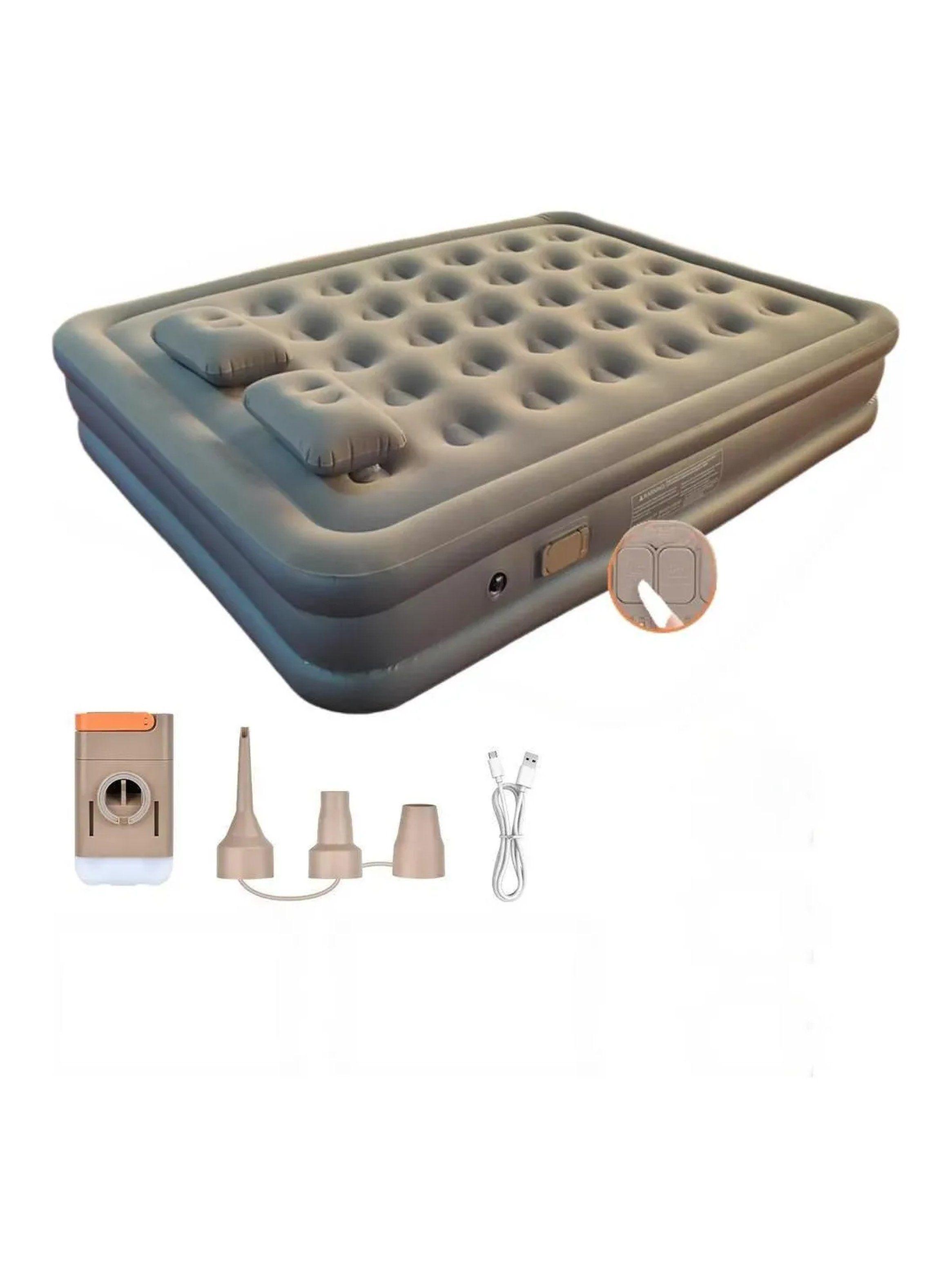 Colchón Inflable Tejido Flocado Cama Doble Recargable 4000mAh-0