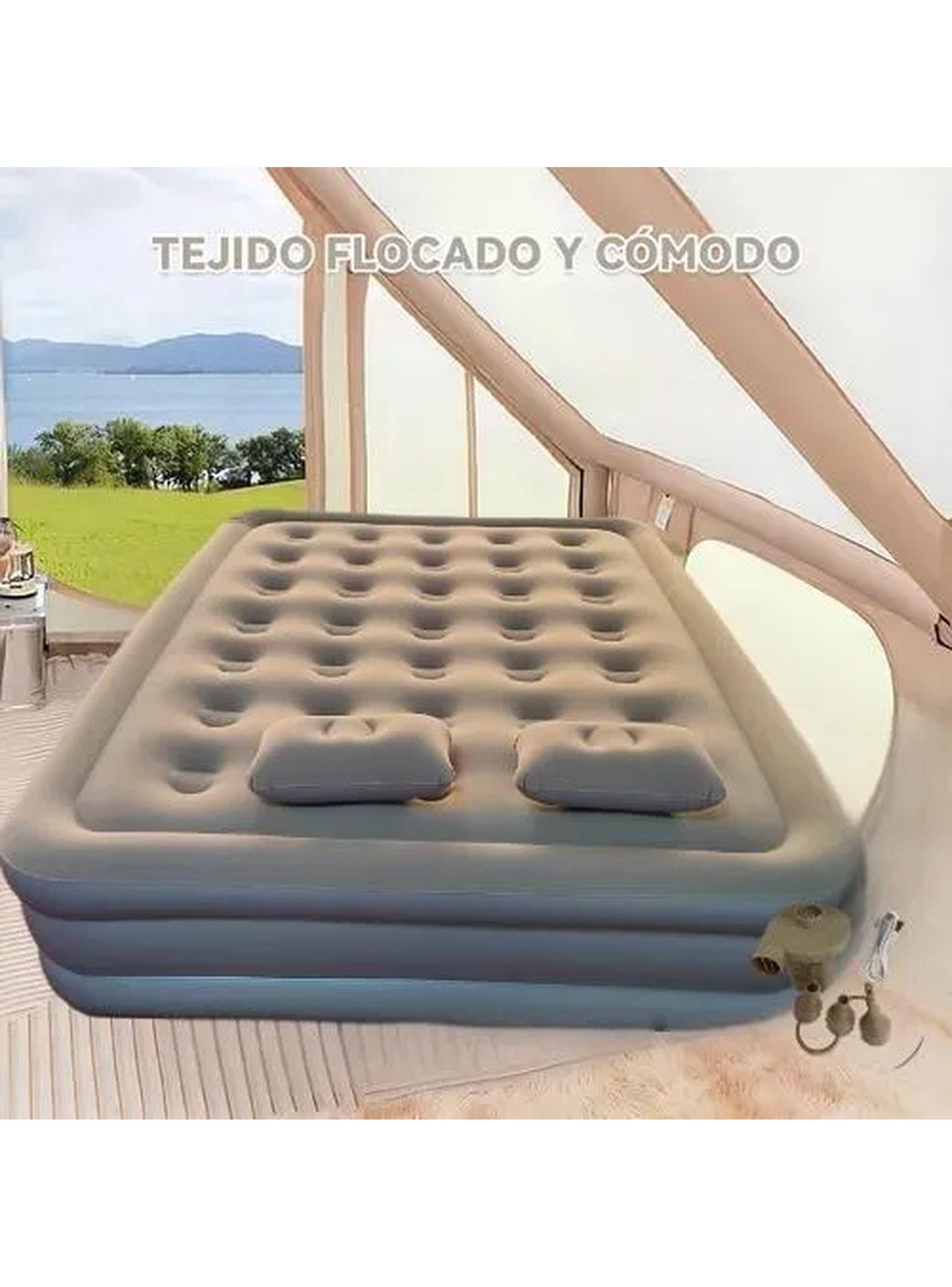 Colchón Inflable Tejido Flocado Cama Doble Recargable 4000mAh-1