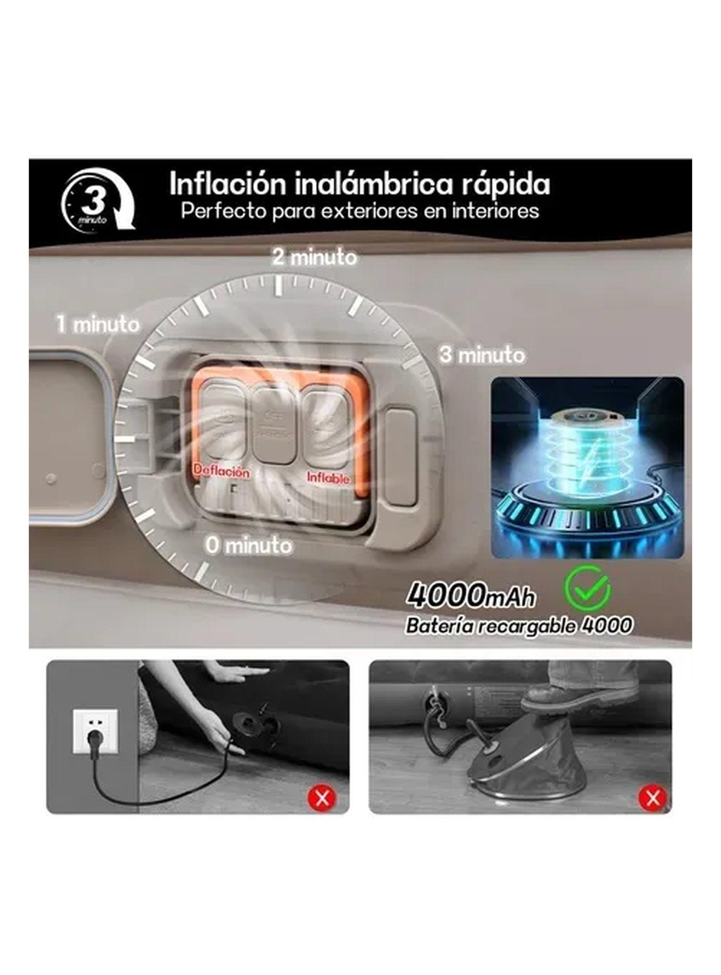Colchón Inflable Tejido Flocado Cama Doble Recargable 4000mAh-2
