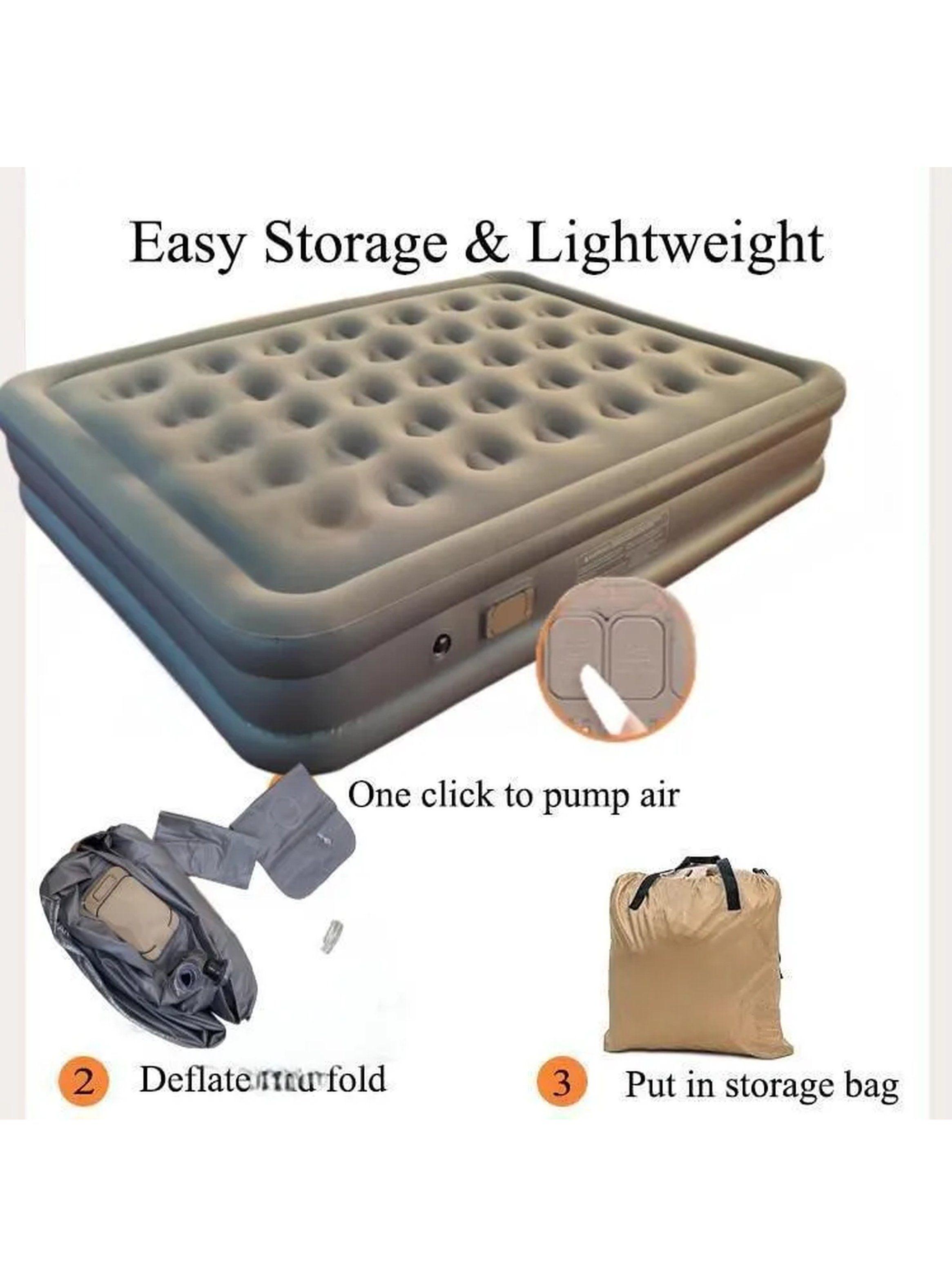 Colchón Inflable Tejido Flocado Cama Doble Recargable 4000mAh-3