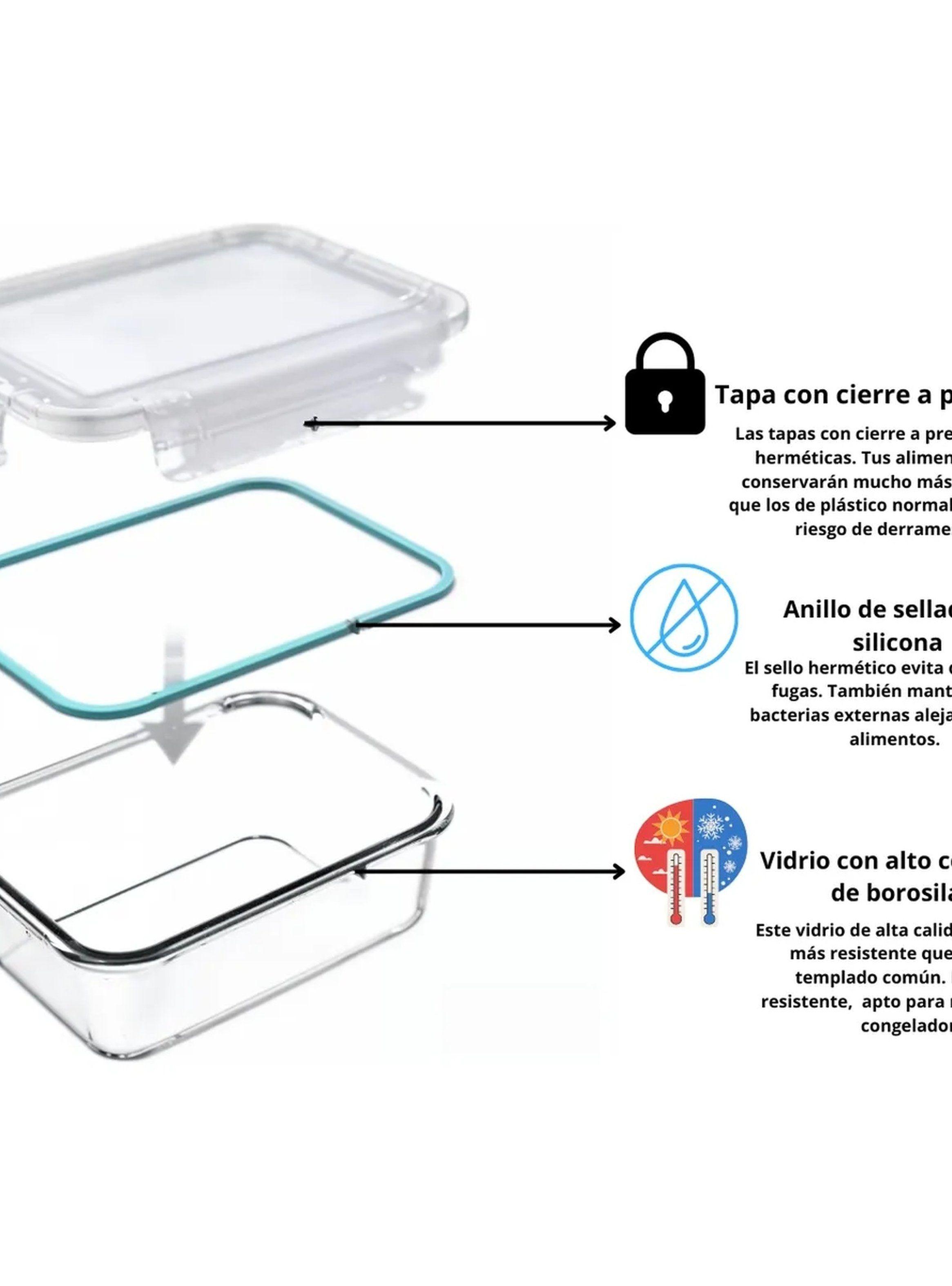 Recipientes Herméticos Vidrio Borosilicato 4 Unidades Tapa Plástica-2