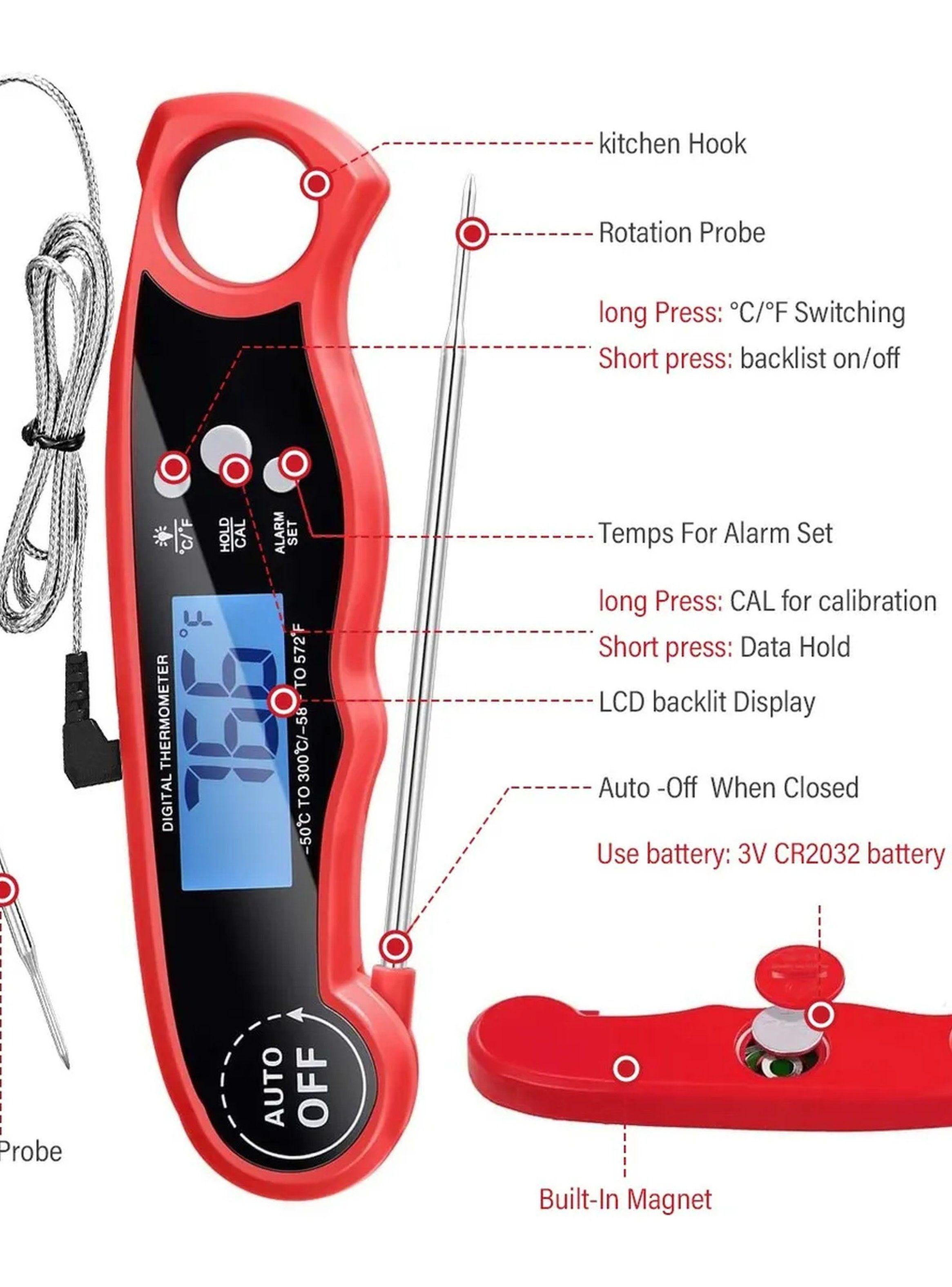 Termómetro Digital Cocina Sonda Acero Inoxidable Pantalla LCD-4