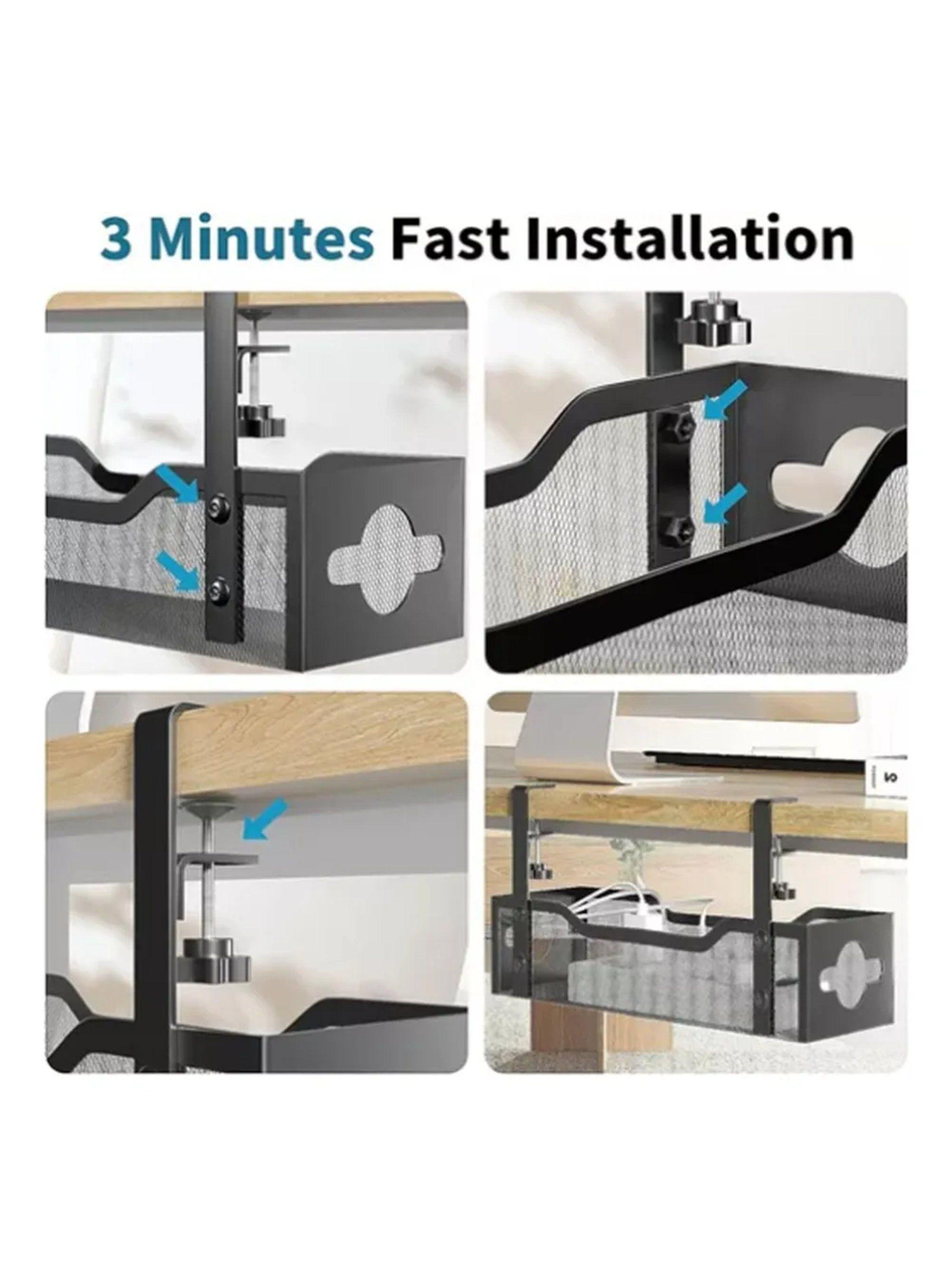 Organizador de Cables de Escritorio Metálico Negro Instalación Rápida-1