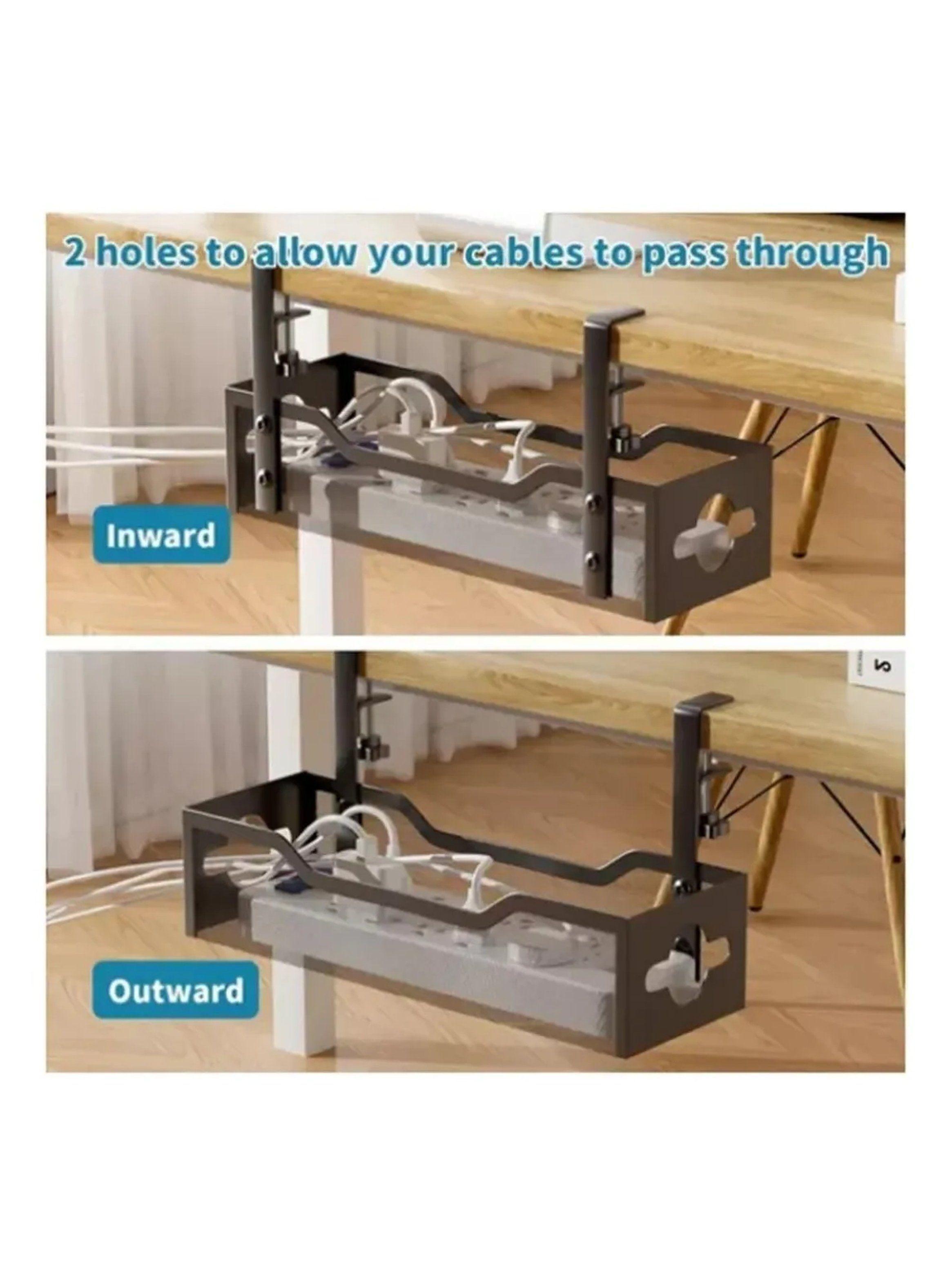 Organizador de Cables de Escritorio Metálico Negro Instalación Rápida-2