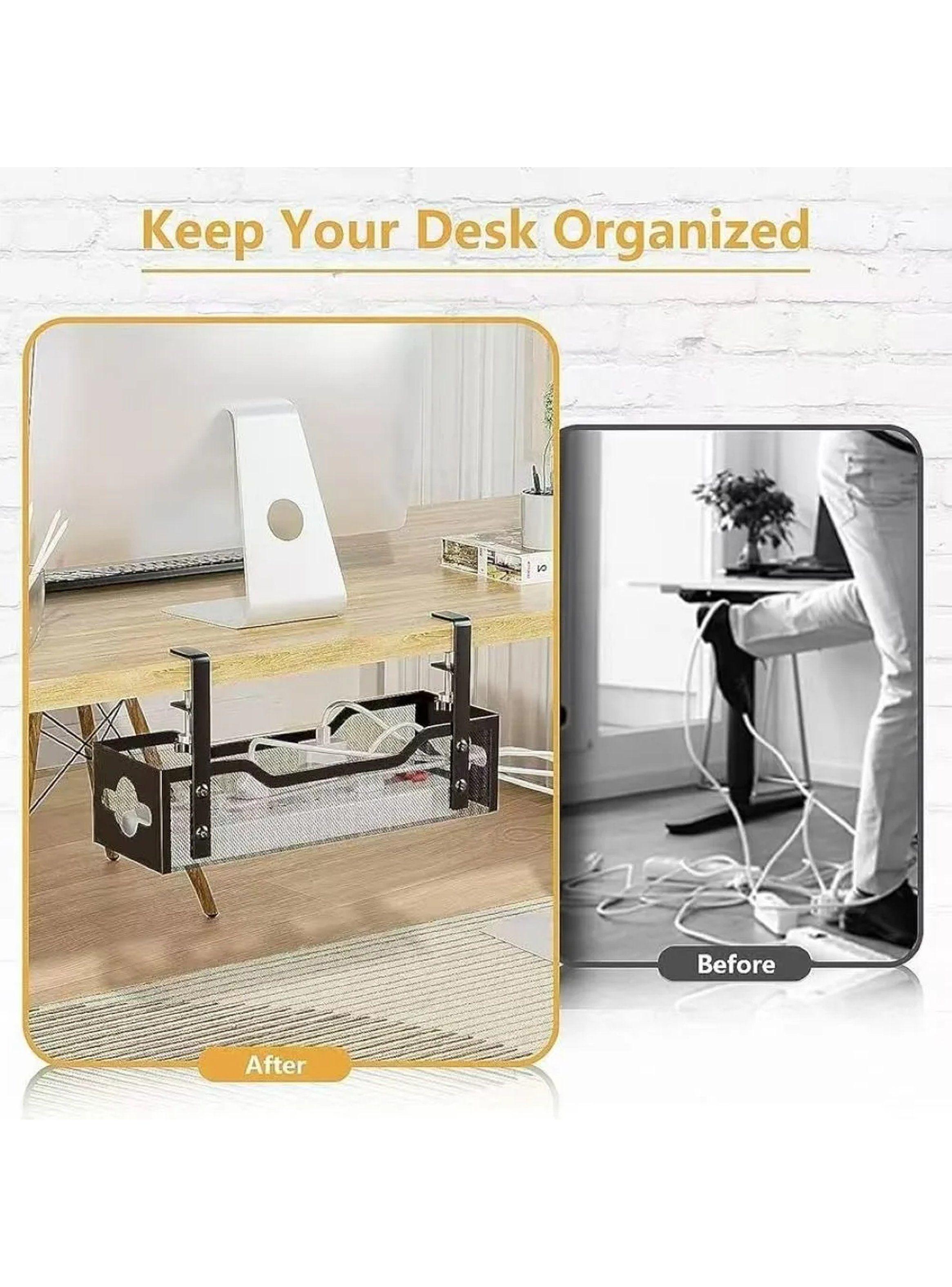 Organizador de Cables de Escritorio Metálico Negro Instalación Rápida-6