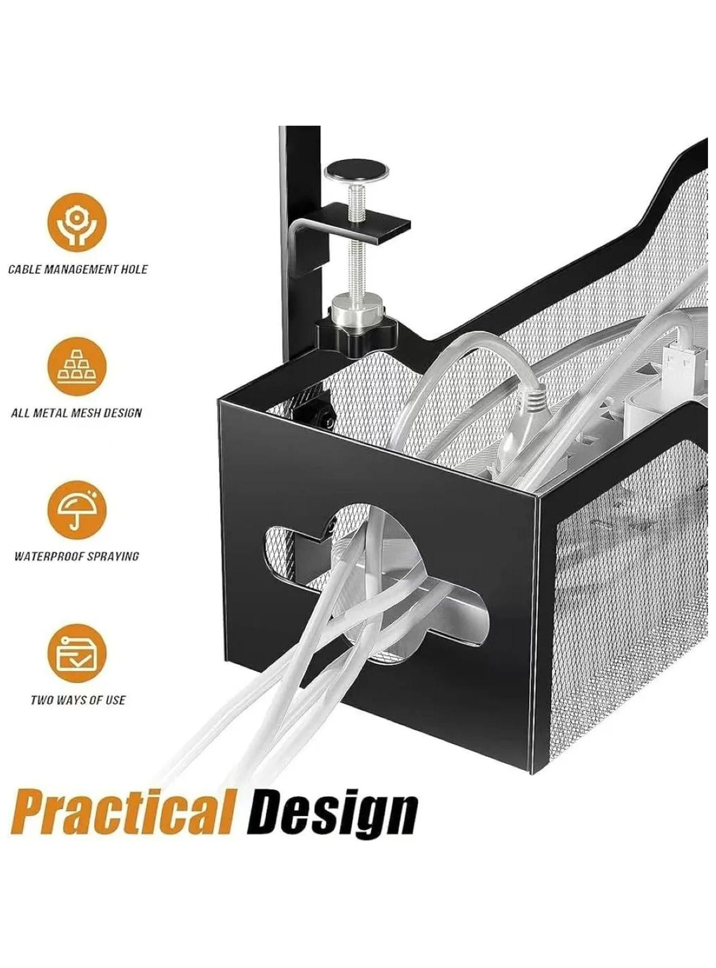 Organizador de Cables de Escritorio Metálico Negro Instalación Rápida-7