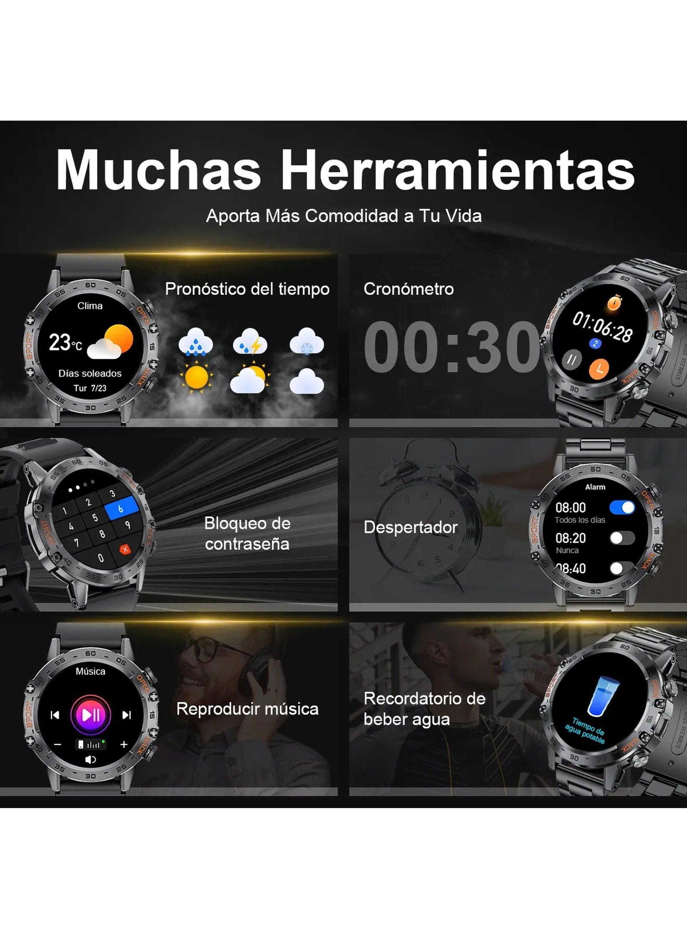 Reloj Inteligente Multifuncional Acero Inoxidable Pantalla Táctil-4