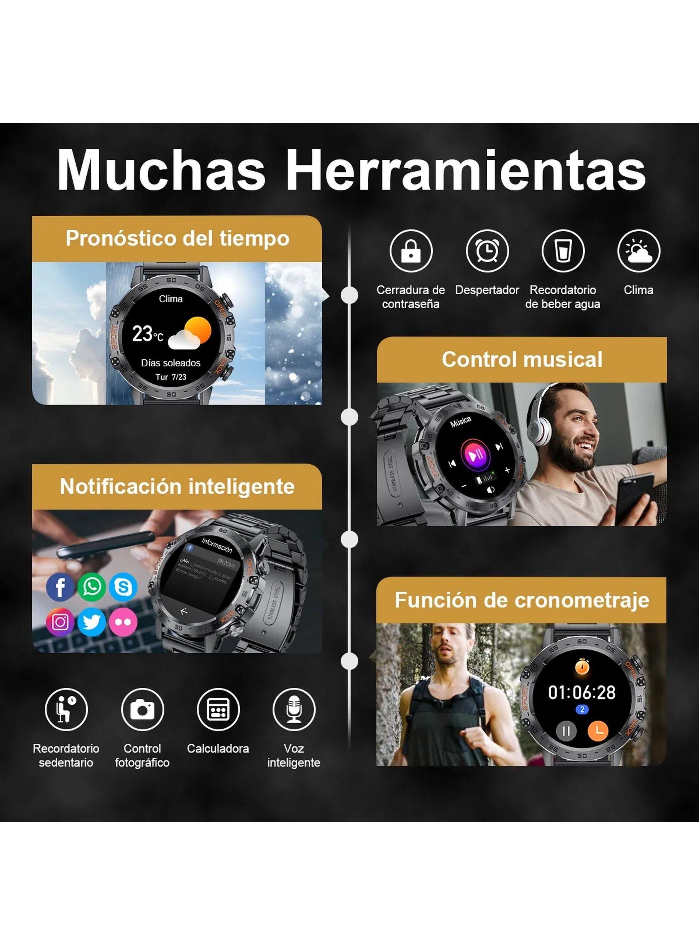 Reloj Inteligente Multifuncional Acero Inoxidable Pantalla Táctil-5