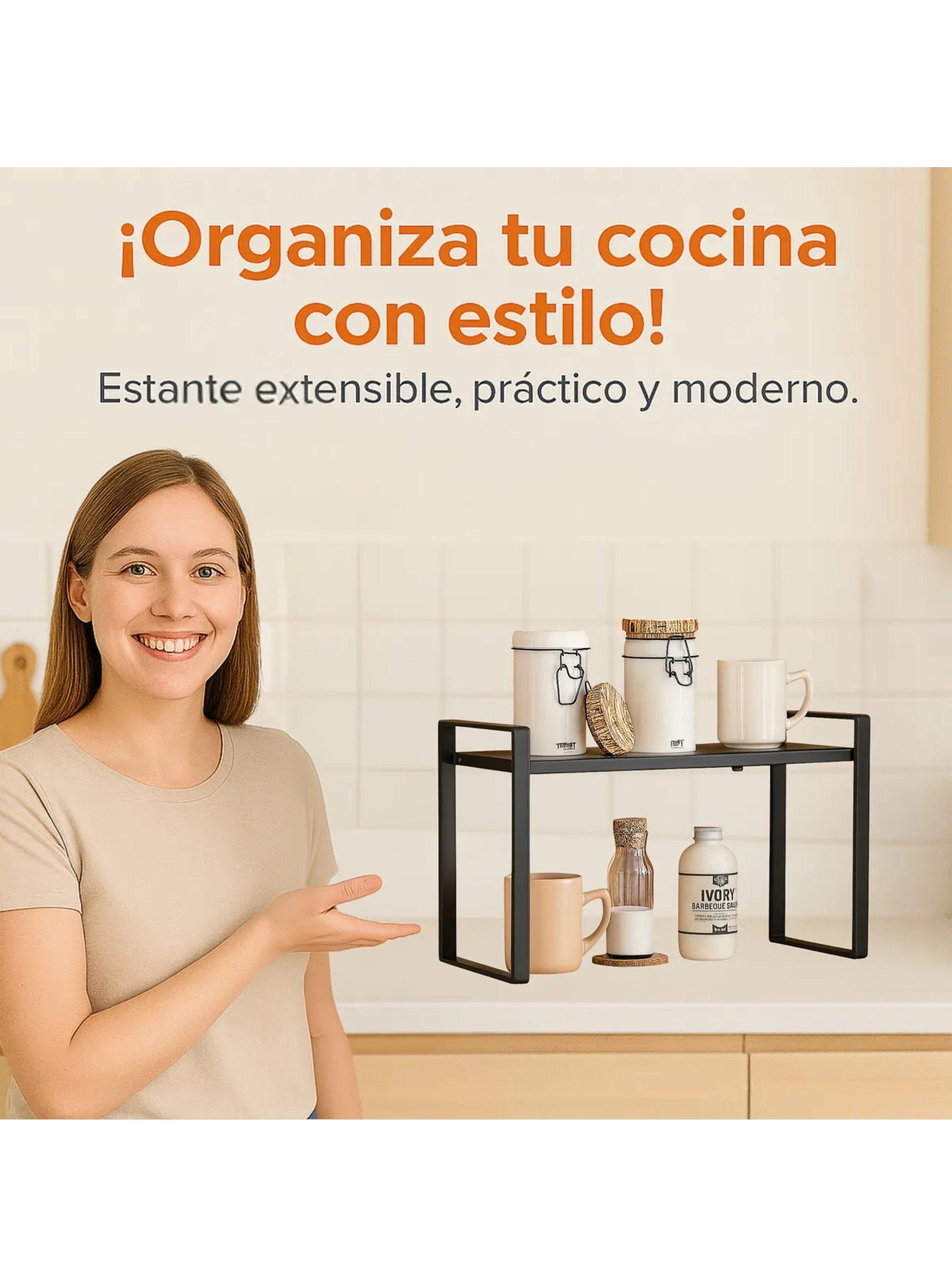 Estante de Cocina Extensible Moderno Metal Negro-1
