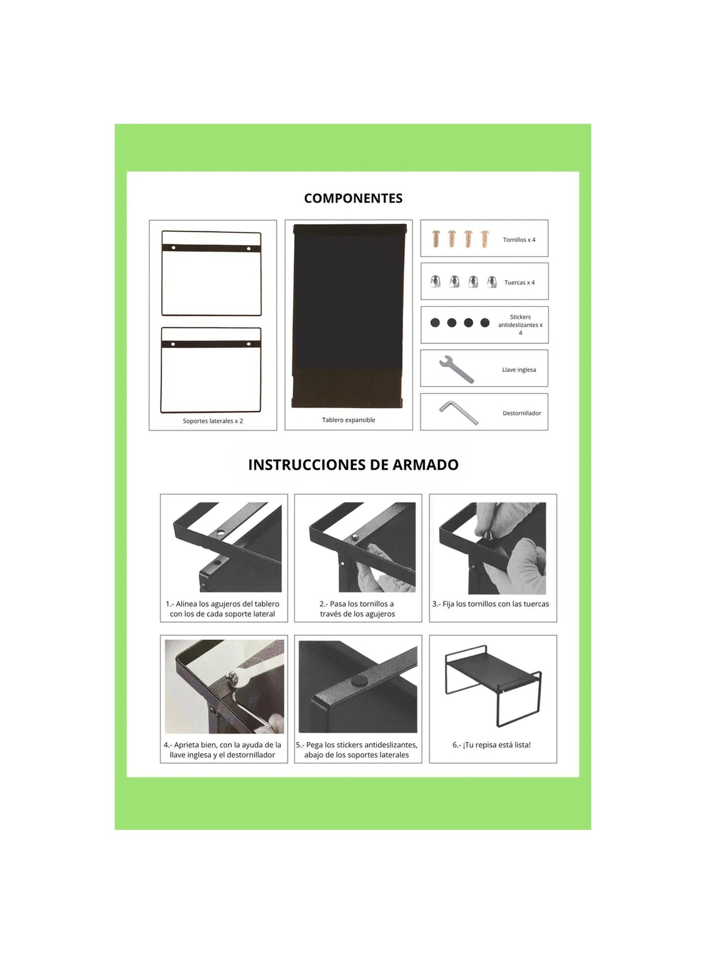 Estante de Cocina Extensible Moderno Metal Negro-6