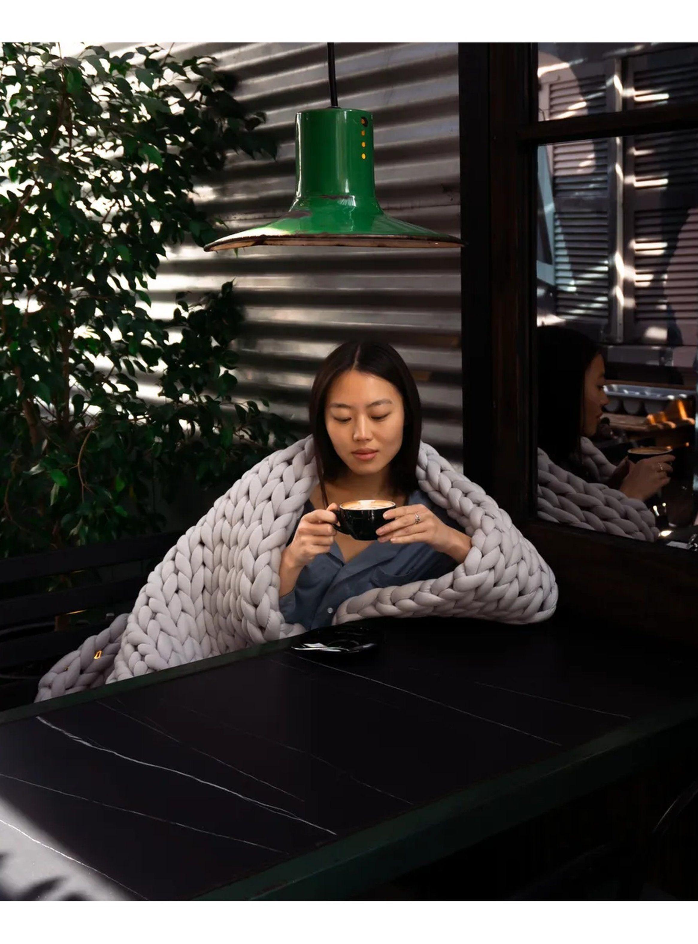 Manta Tejida de Algodón Gris Clásico -3