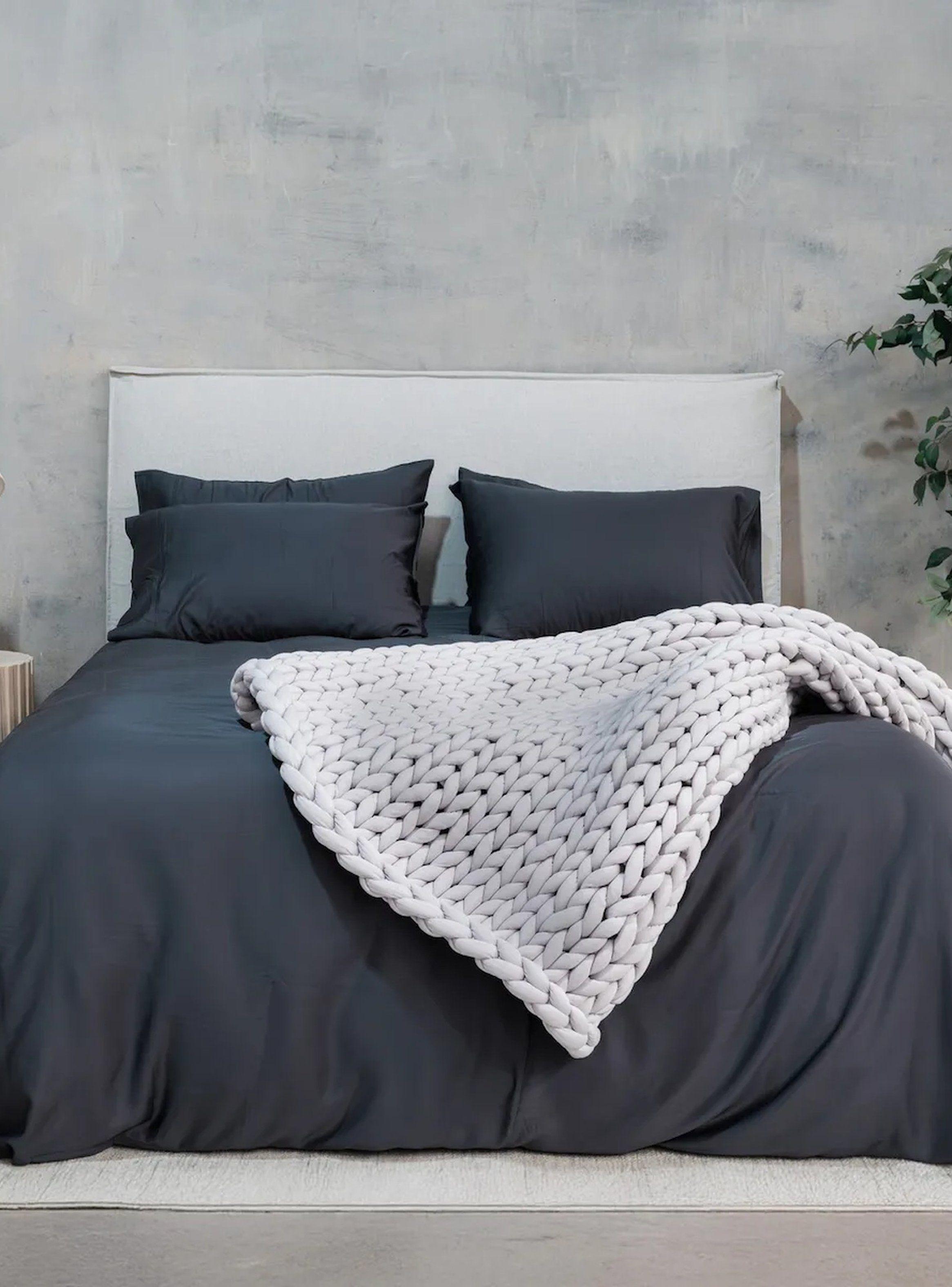 Manta Tejida de Algodón Gris Clásico -6