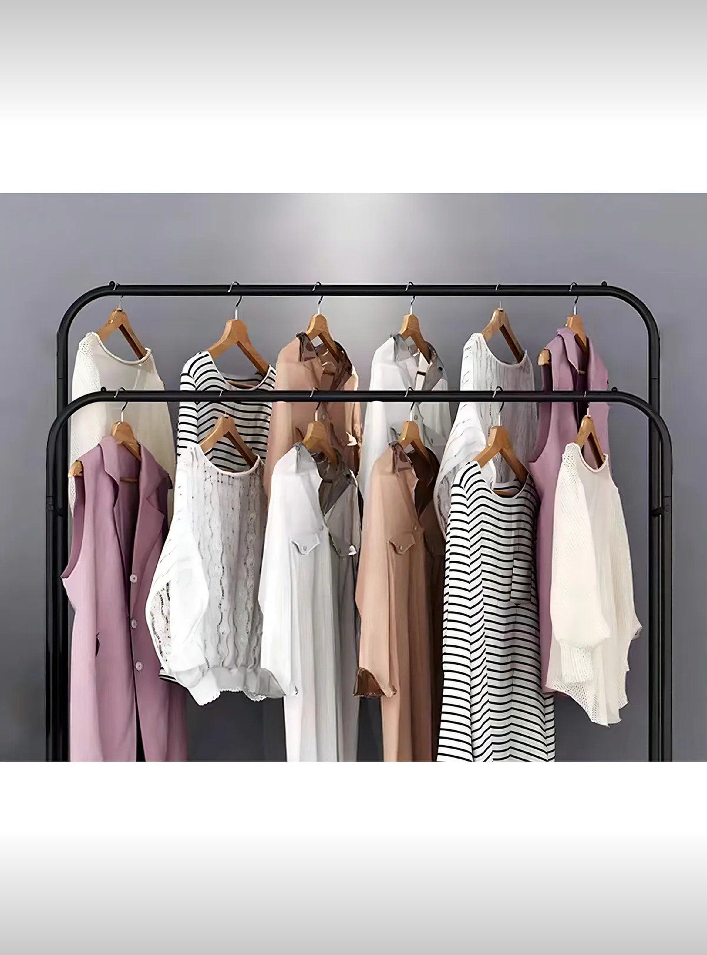 Perchero de Ropa de Metal Negro Multifuncional Con Estante de Almacenaje-1