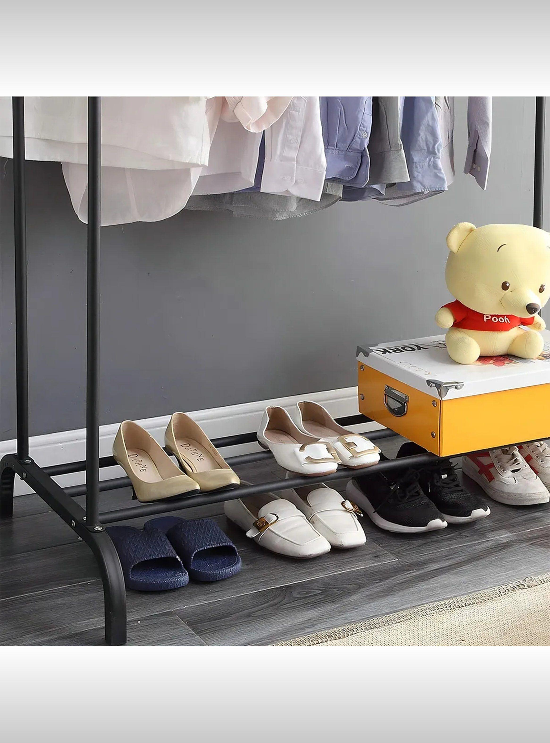 Perchero de Ropa de Metal Negro Multifuncional Con Estante de Almacenaje-5