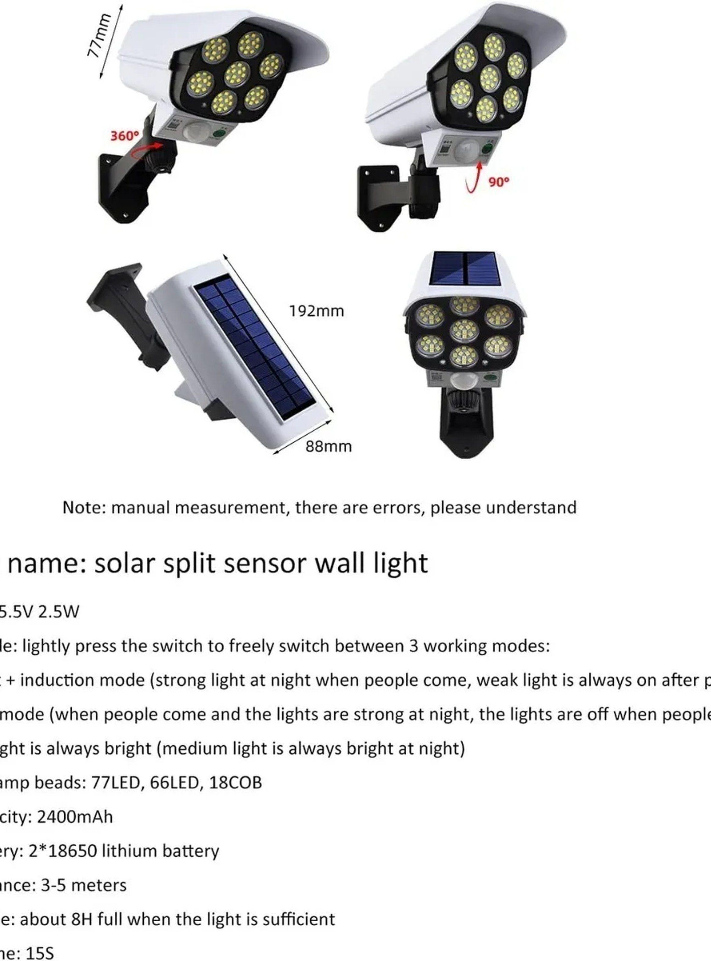 Luz Solar de Exterior LED con Sensor de Movimiento Impermeable-6