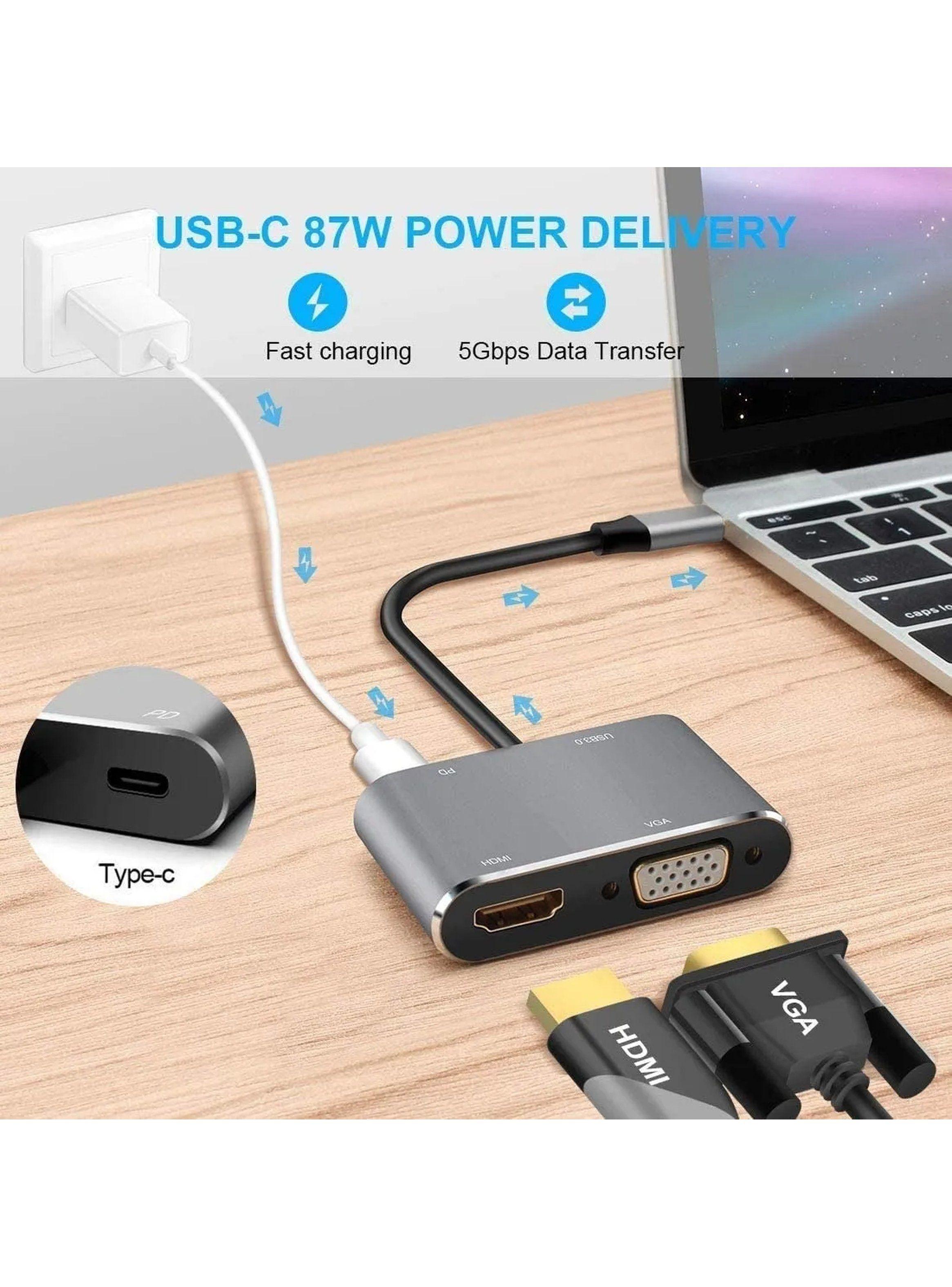 Adaptador USB-C Multipuerto HDMI VGA 87W Transferencia de Datos-1
