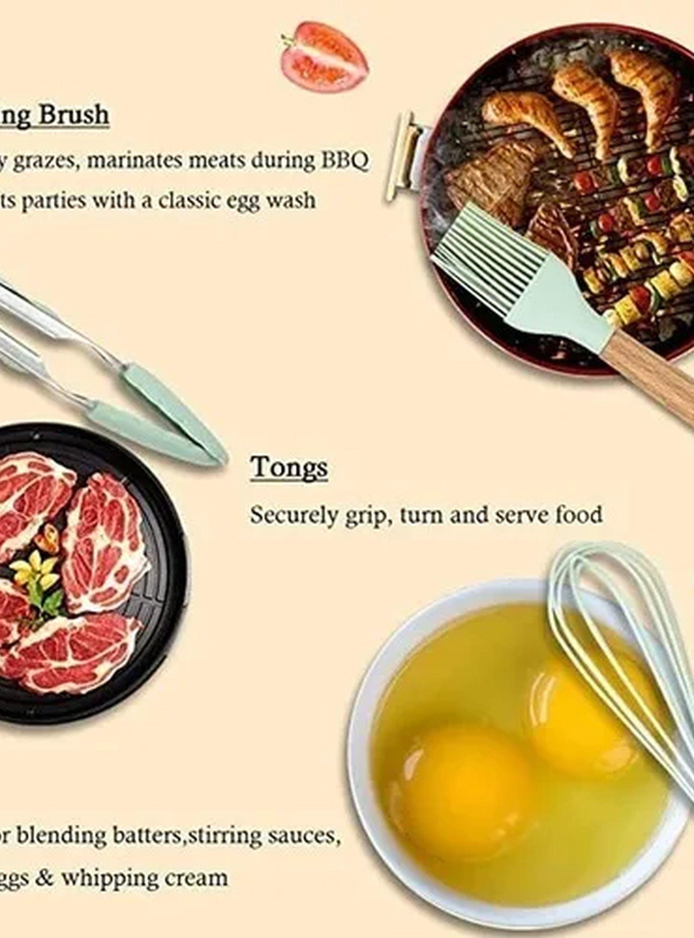 Set Utensilios de Cocina Silicone BPA Free Mango de Madera Verde 12 Piezas-4