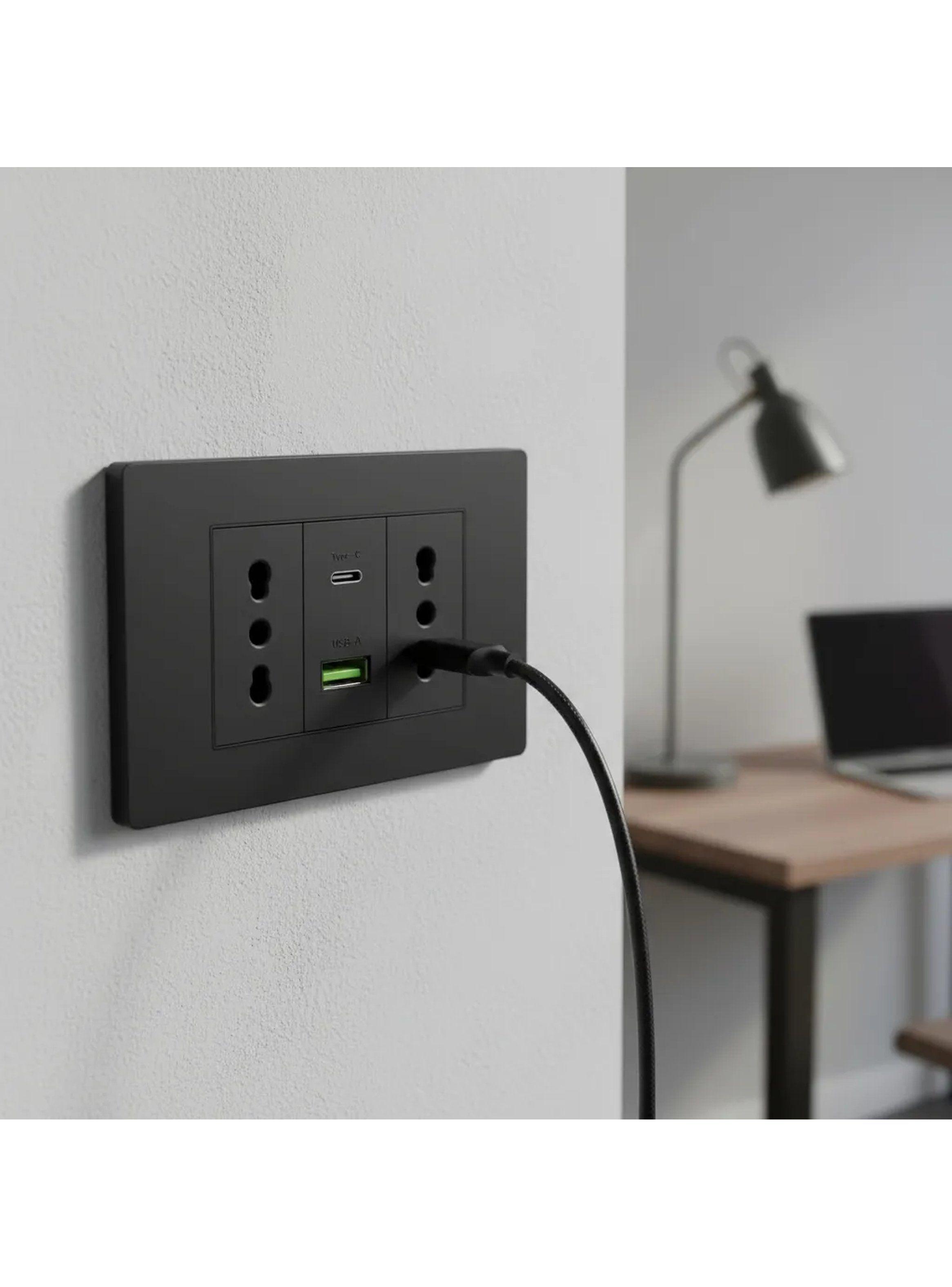 Enchufe de Pared con Puertos USB Tipo-C y Tipo-A Negro-2