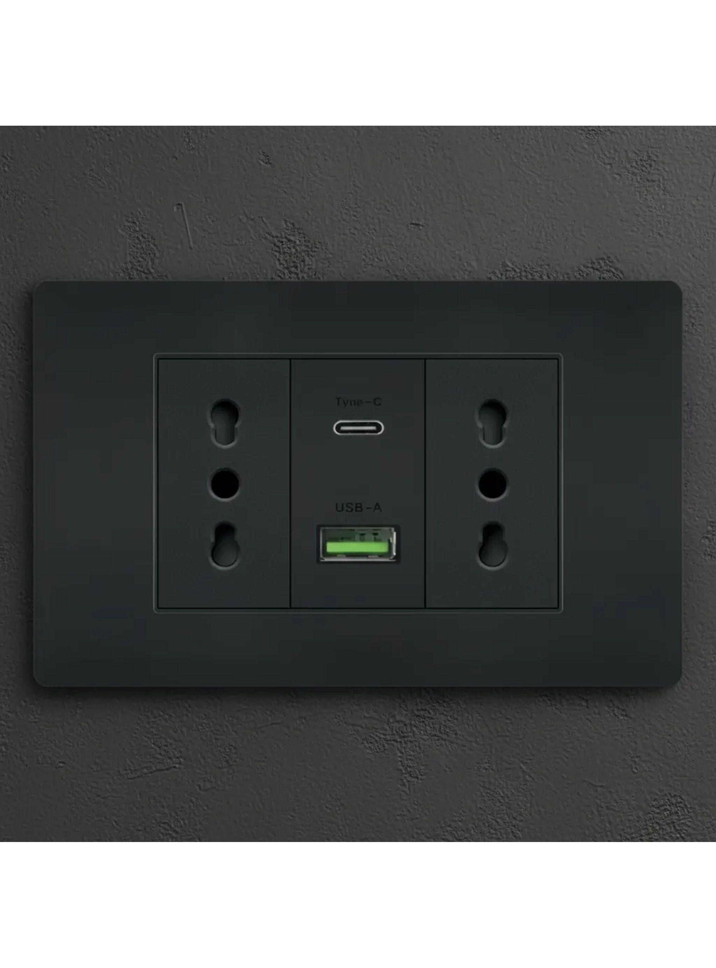 Enchufe de Pared con Puertos USB Tipo-C y Tipo-A Negro-3