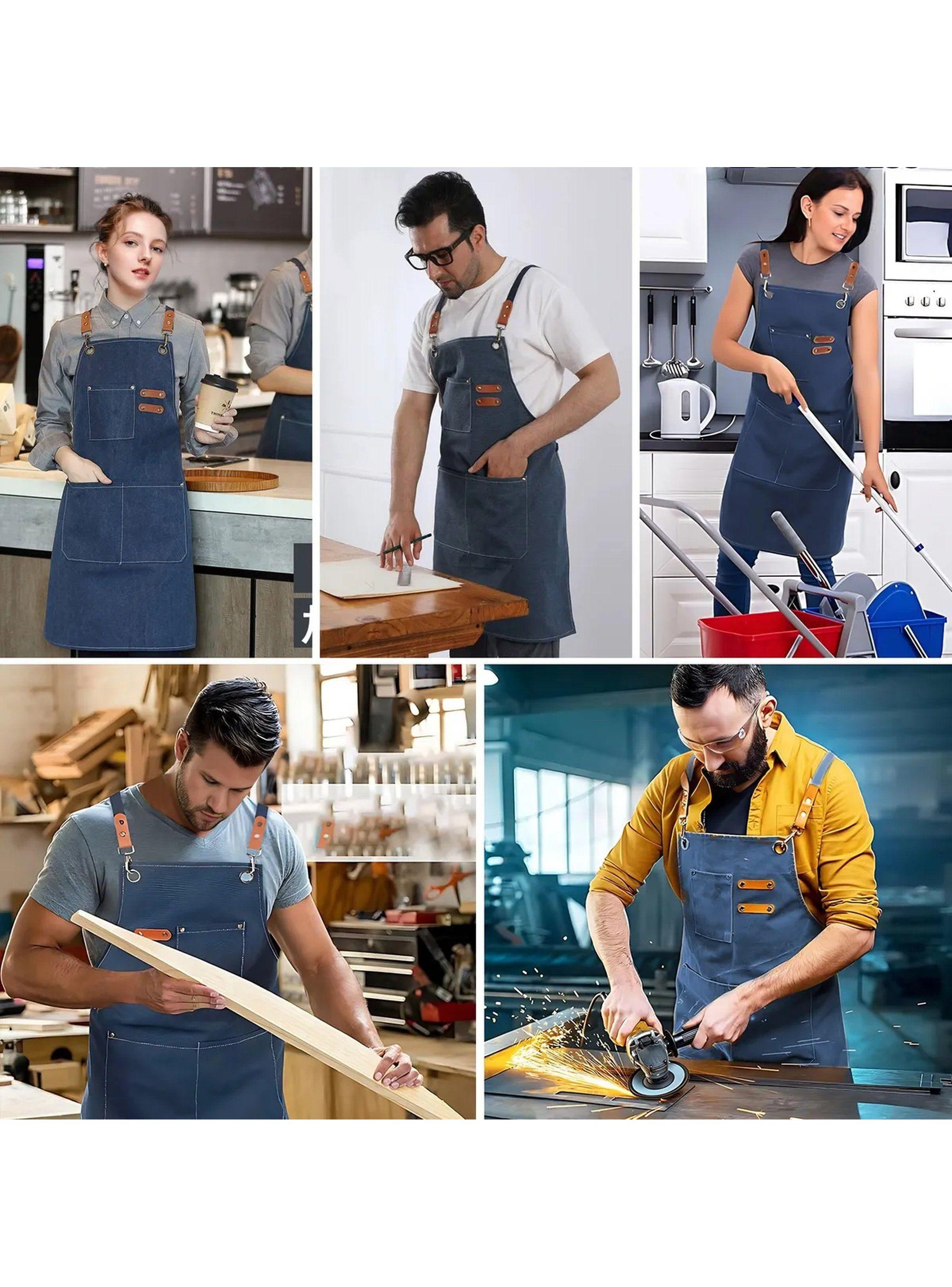 Delantal de Trabajo Unisex Ajustable con Mangas Antimanchas-7