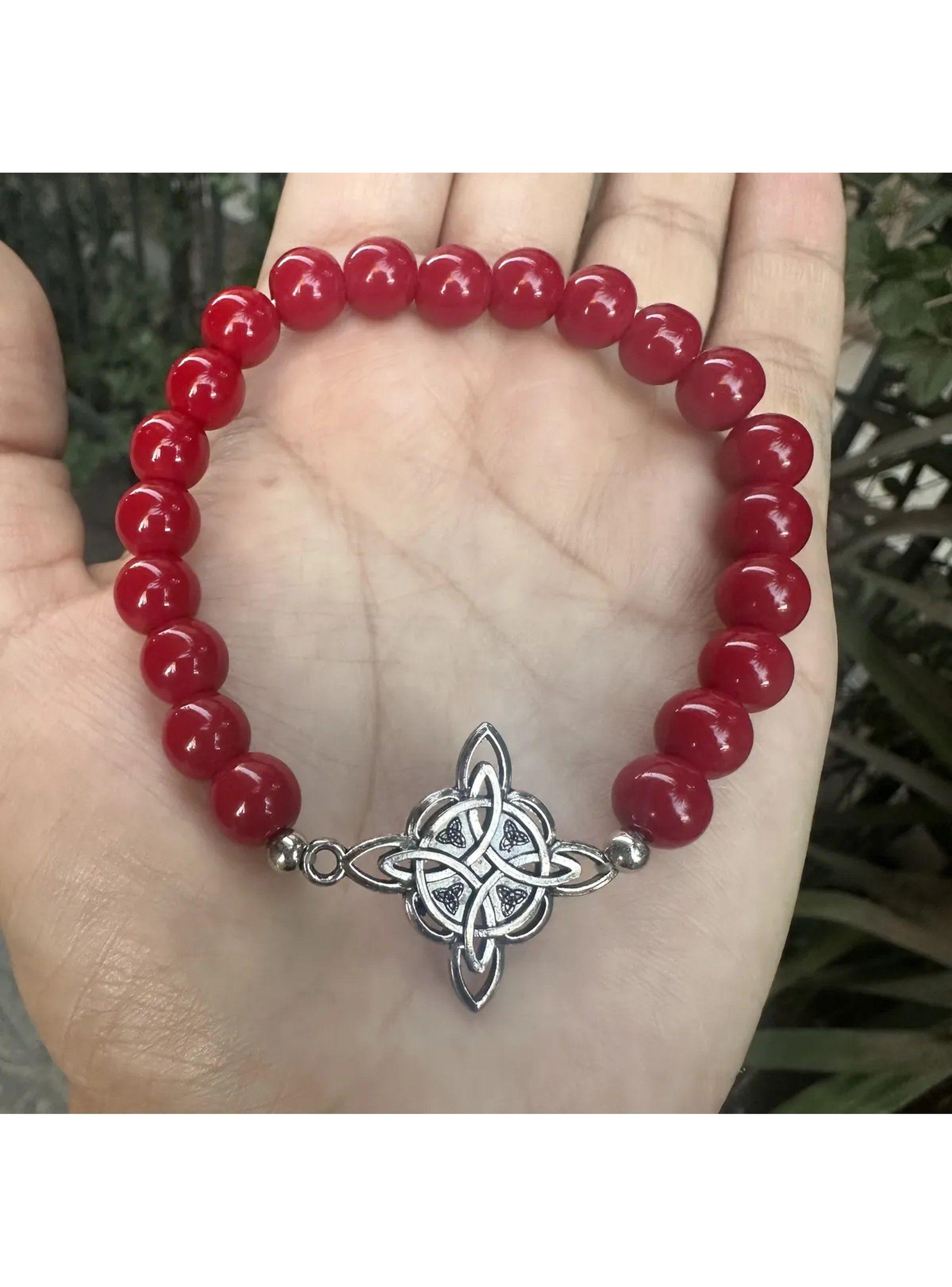 Pulsera de Cuentas Rojas Con Dije Celta Plata-3