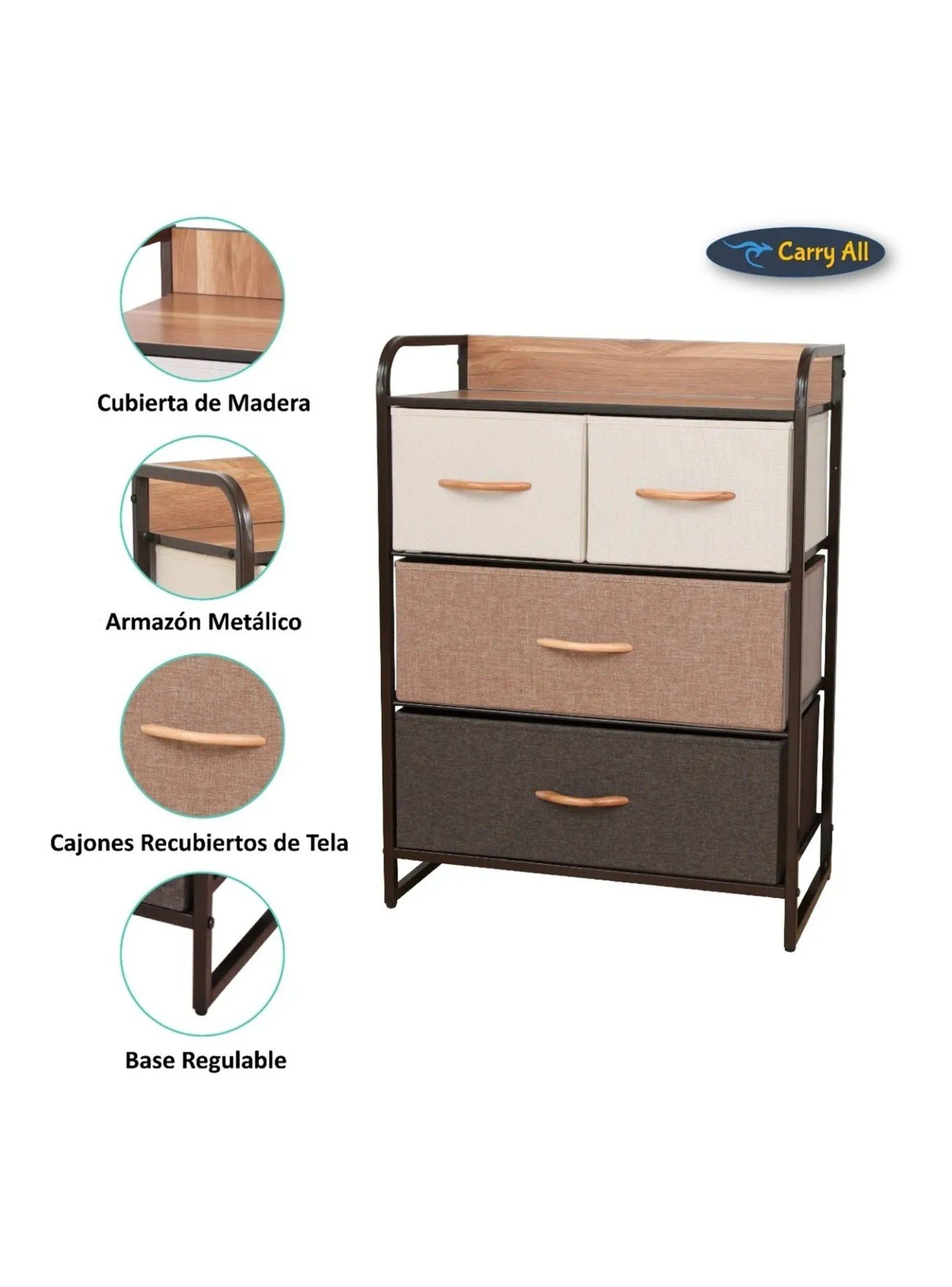 Cómoda de Tela con Estructura Metálica y Cubierta de Madera-1