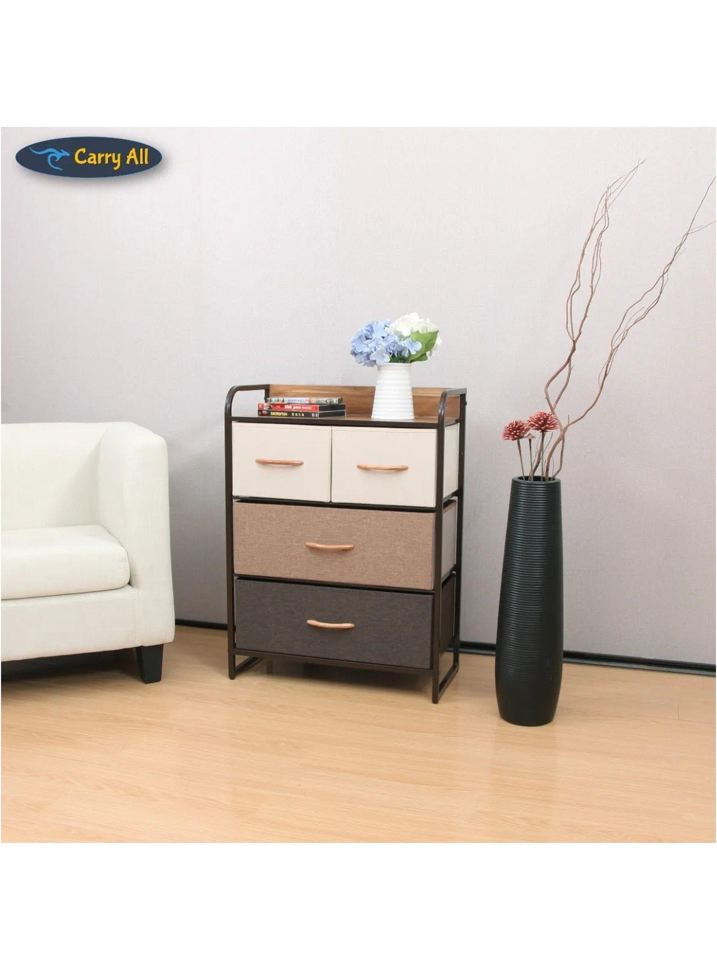 Cómoda de Tela con Estructura Metálica y Cubierta de Madera-3