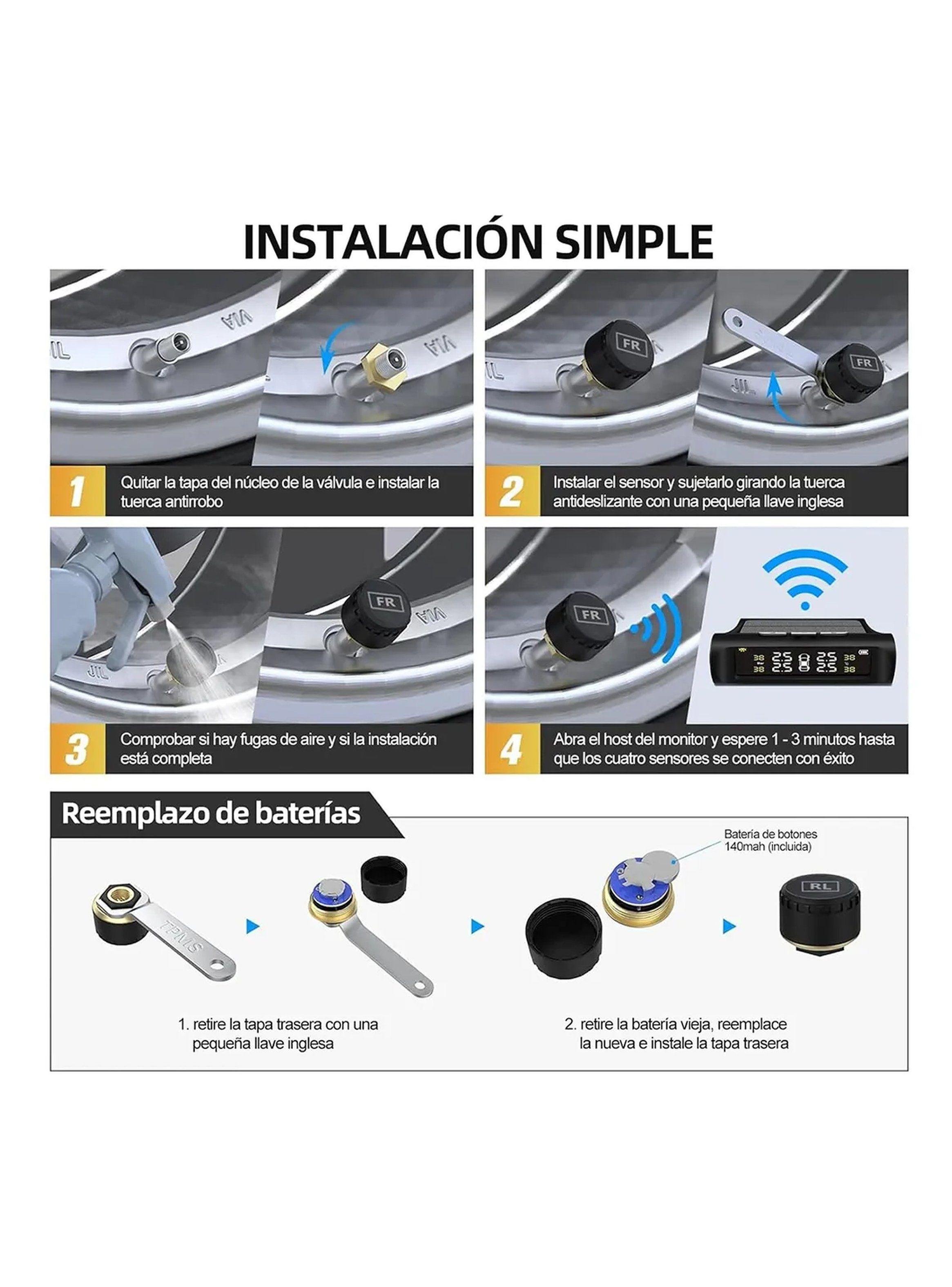 Monitor de Presión de Neumáticos Solar LCD Tiempo Real-7