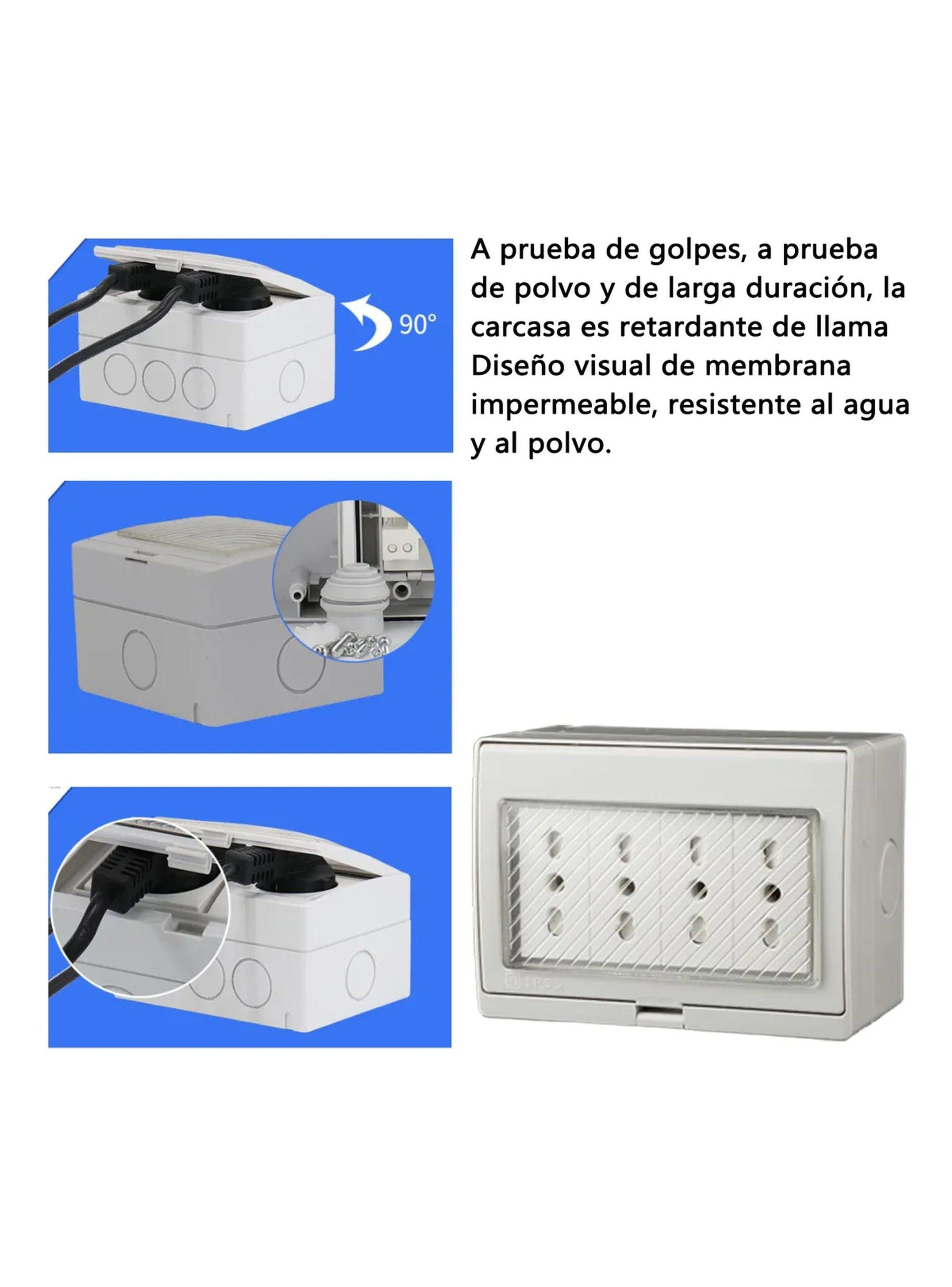 Enchufe Múltiple A Prueba de Agua y Polvo 6 Toma Corriente Blanco-2