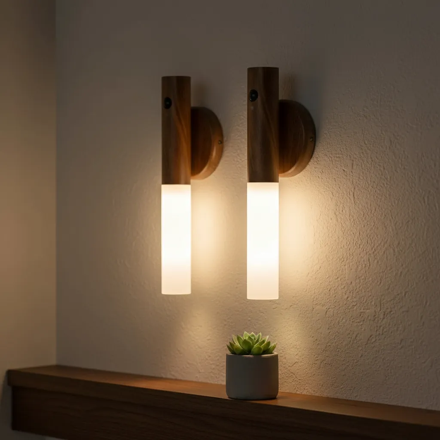 Lámpara LED Inalámbrica Madera Sensor Movimiento Recargable-2