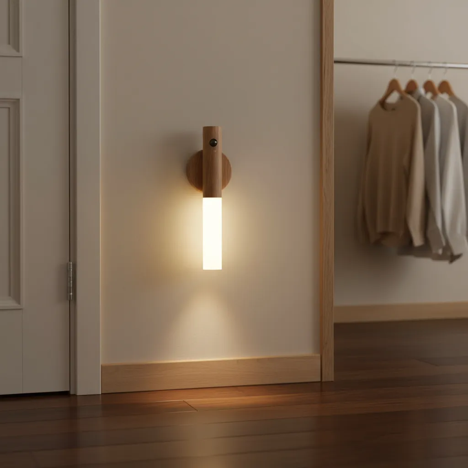 Lámpara LED Inalámbrica Madera Sensor Movimiento Recargable-7