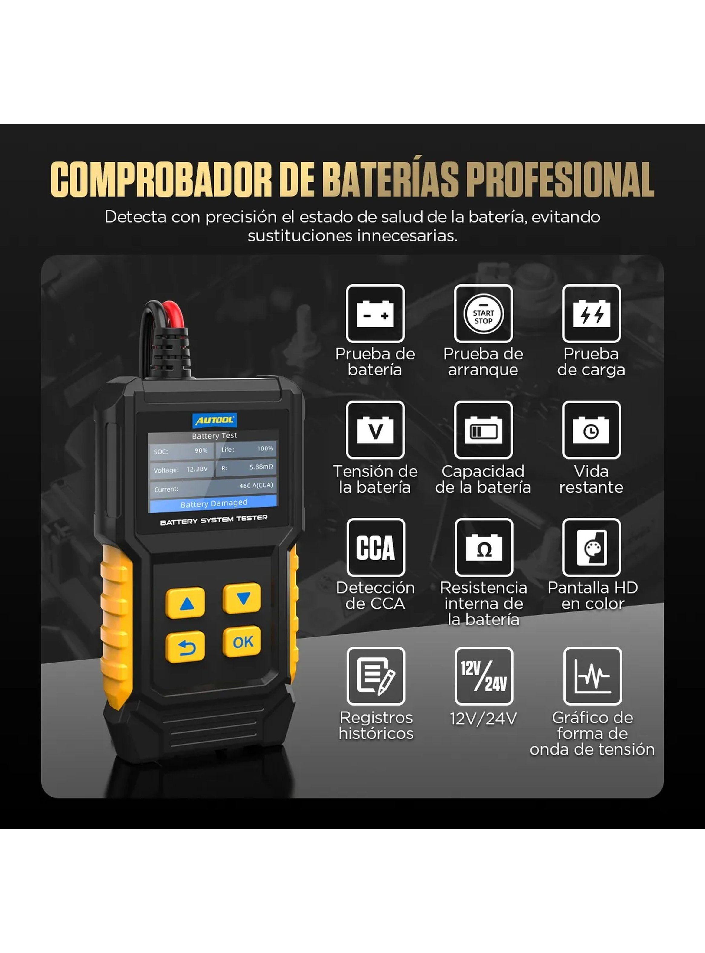 Comprobador de Baterías BT360 Pantalla en Color Protección Contra Polaridad-4
