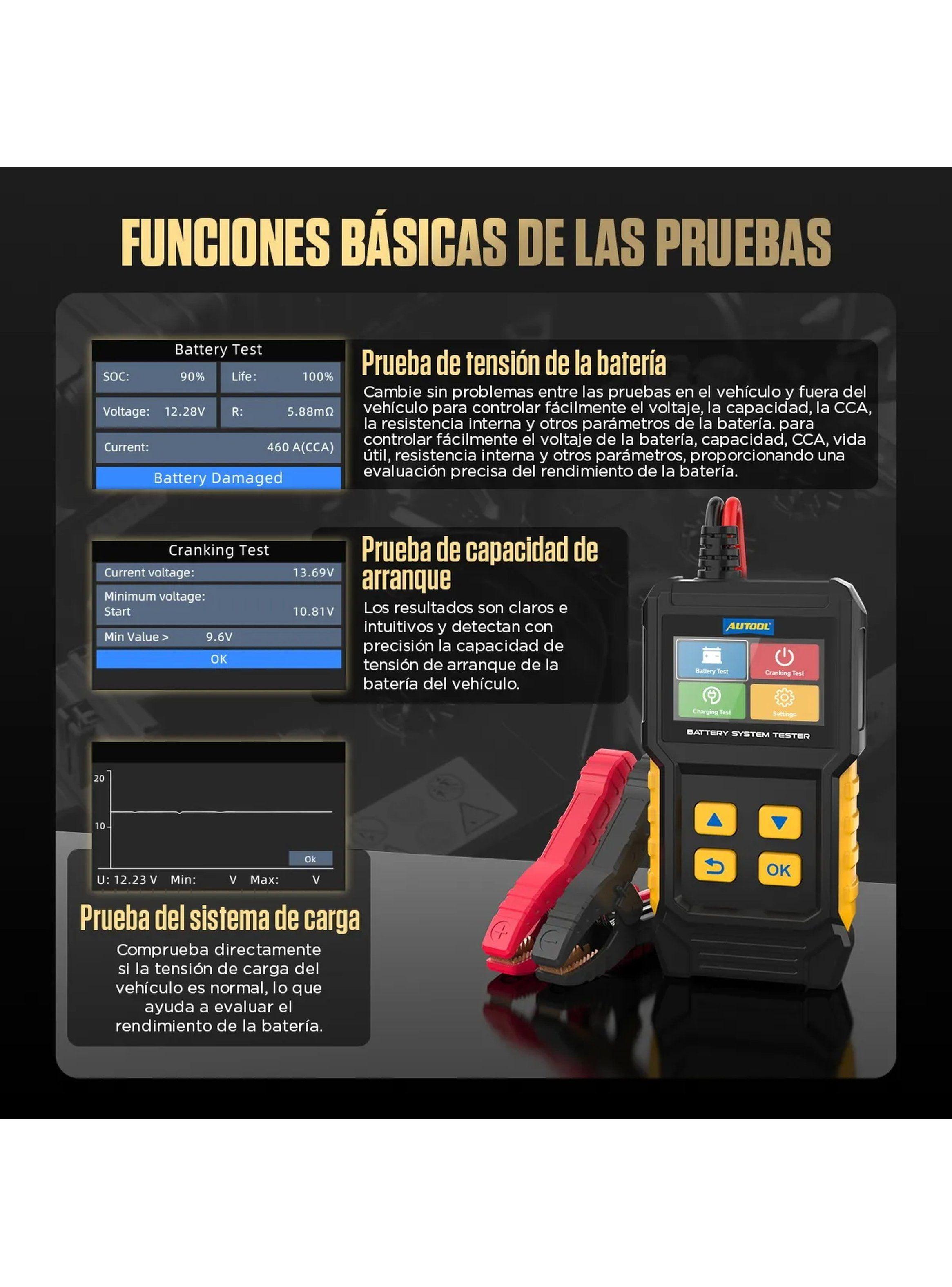 Comprobador de Baterías BT360 Pantalla en Color Protección Contra Polaridad-5