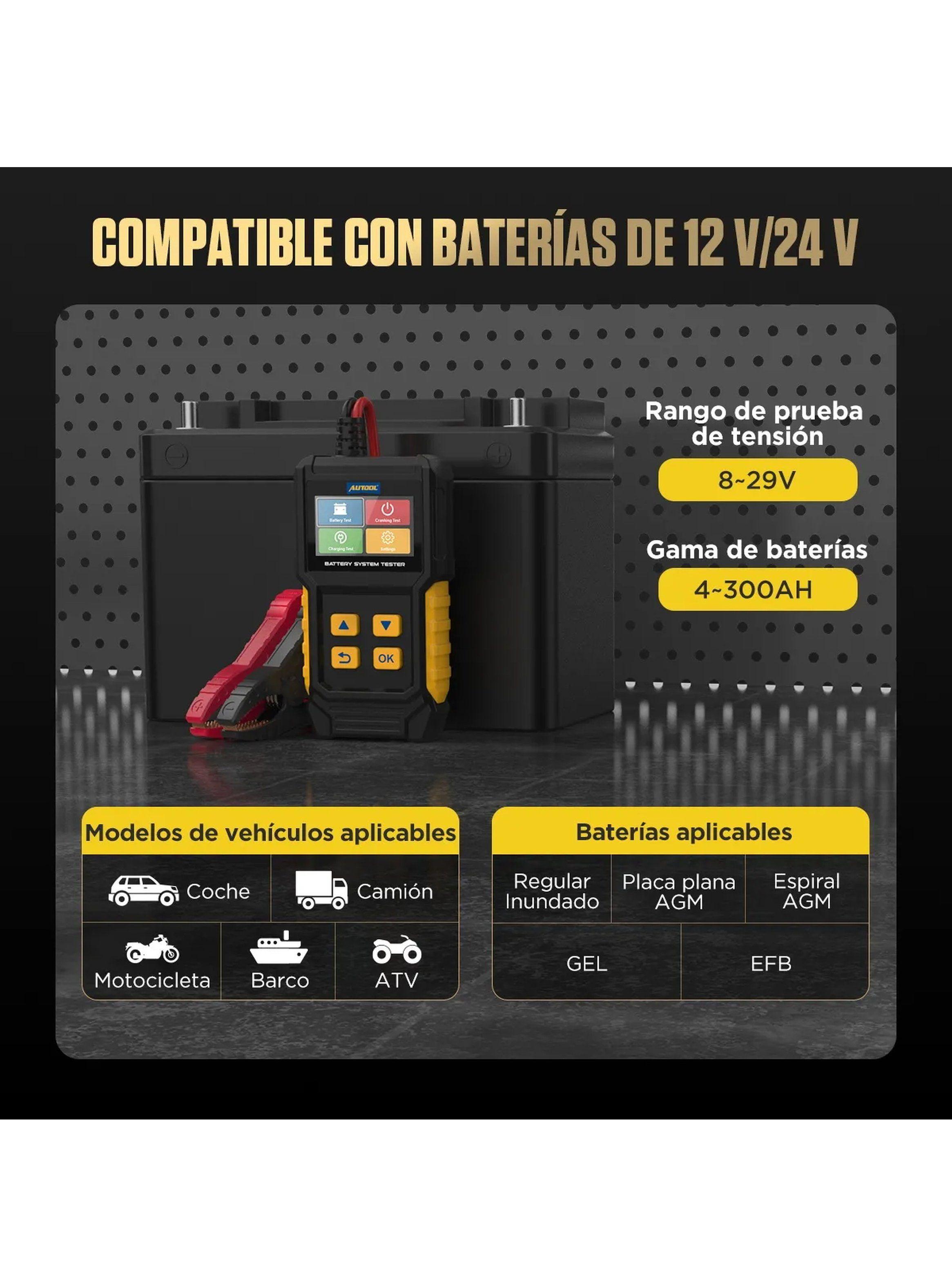 Comprobador de Baterías BT360 Pantalla en Color Protección Contra Polaridad-6