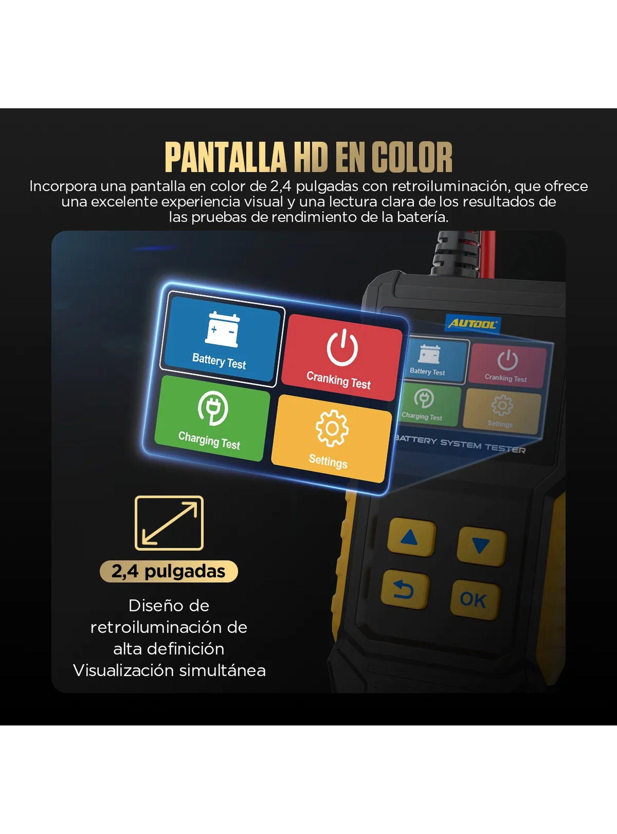 Comprobador de Baterías BT360 Pantalla en Color Protección Contra Polaridad-7