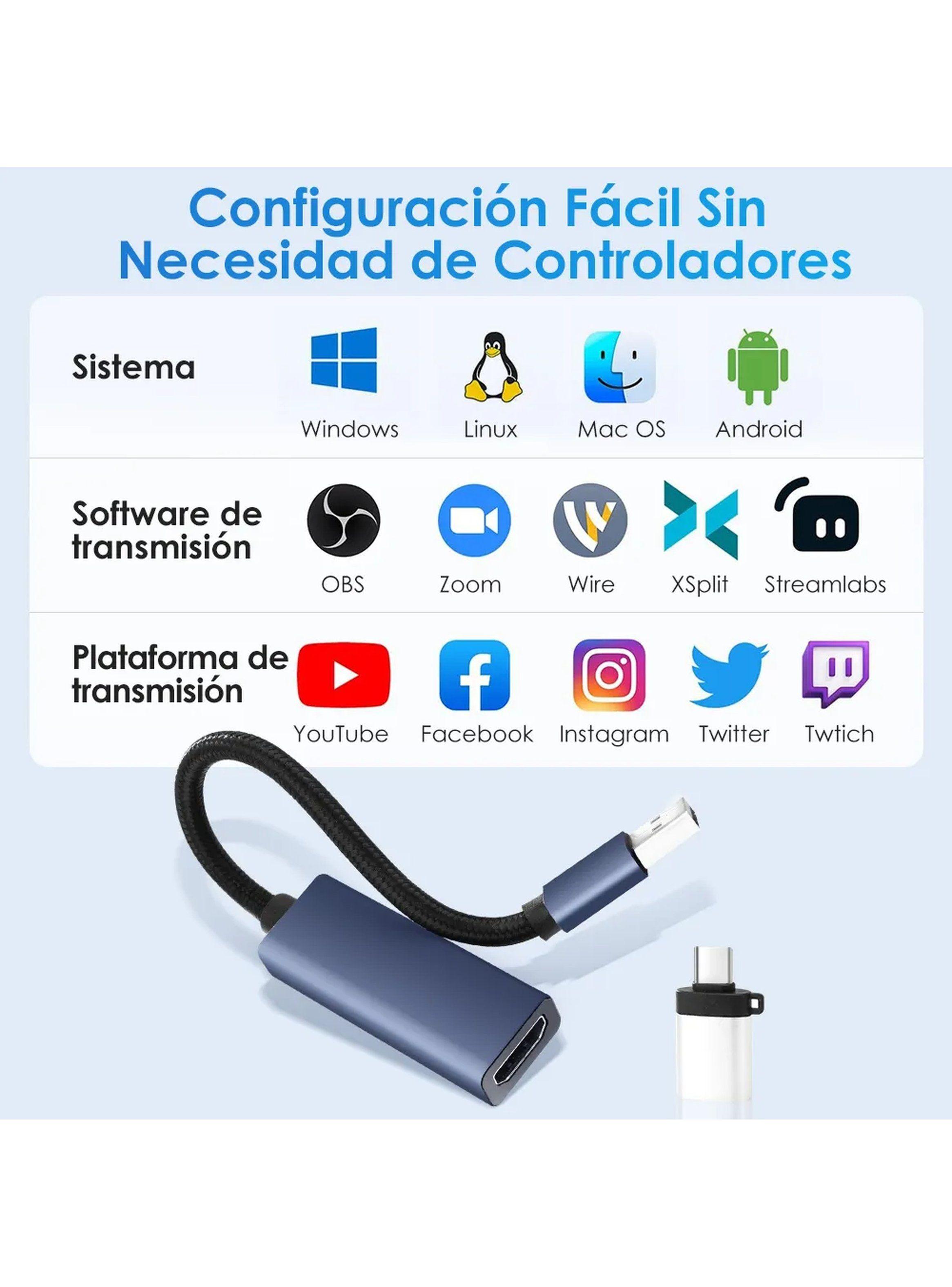 Adaptador USB a HDMI Tipo C Baja Latencia Multidispositivo-4