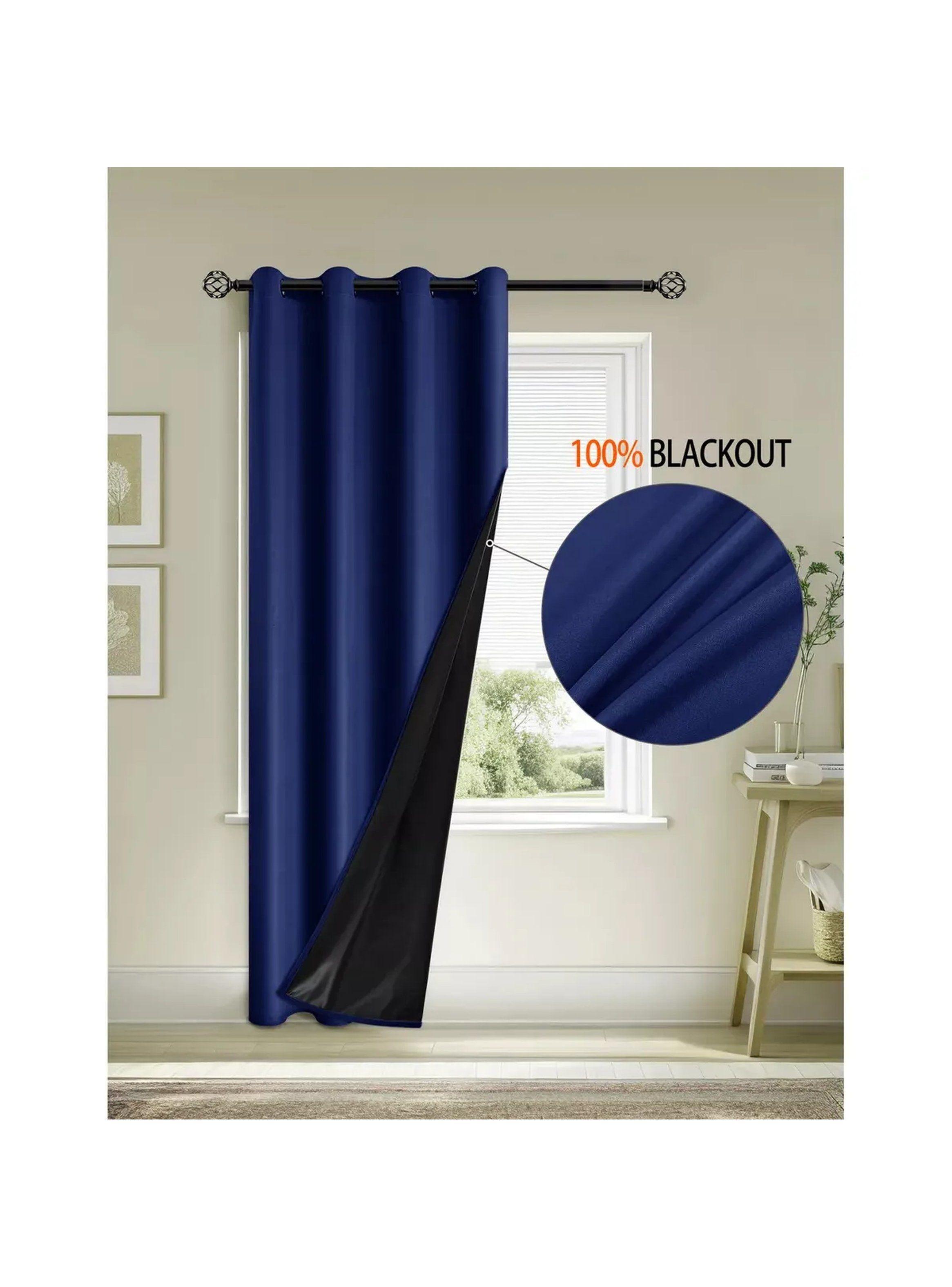 Cortinas Opacas con Aros Tela Azul Oscuro-3