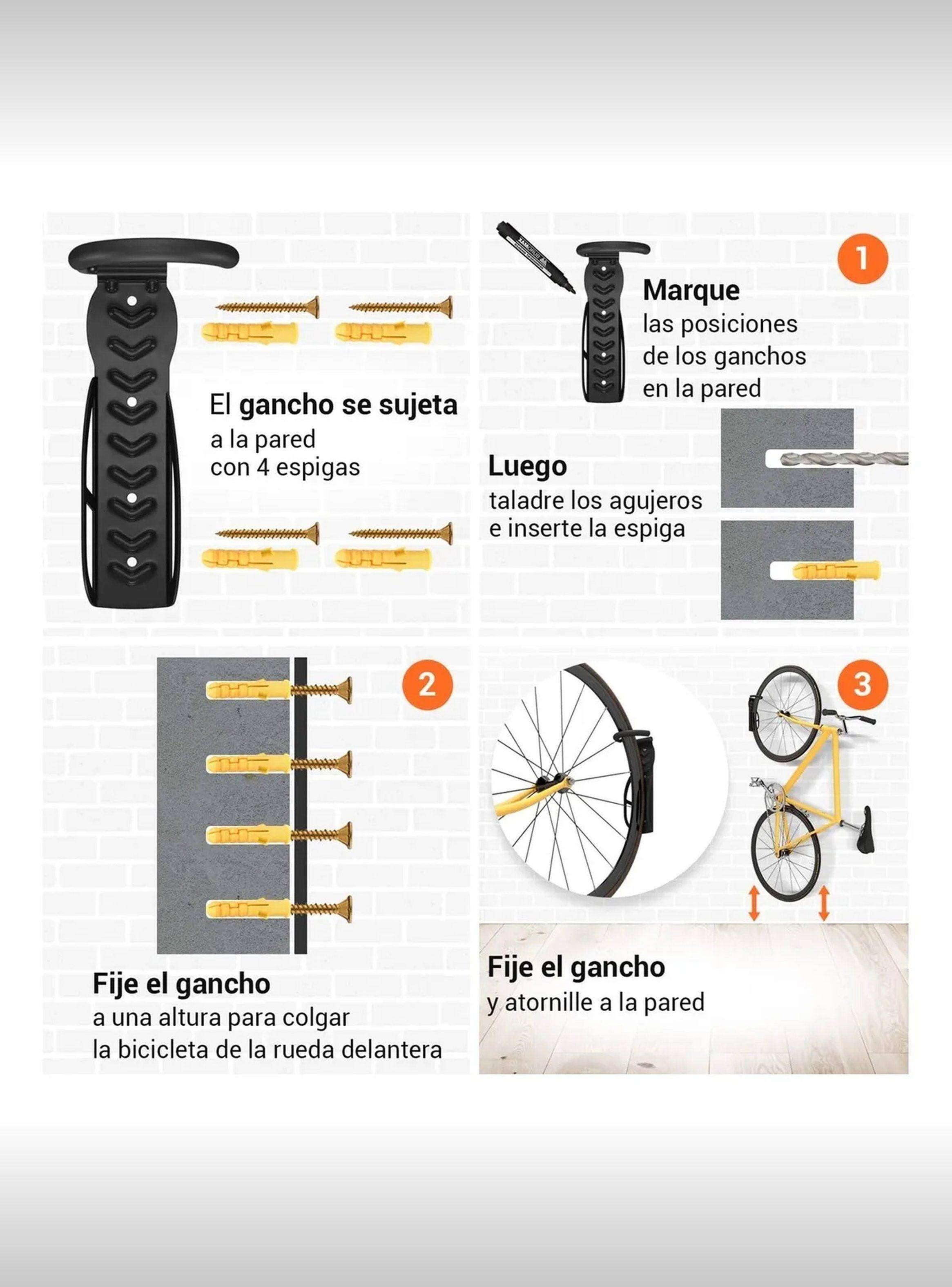 Soporte de Pared para Bicicletas Vertical Metálico Negro-6