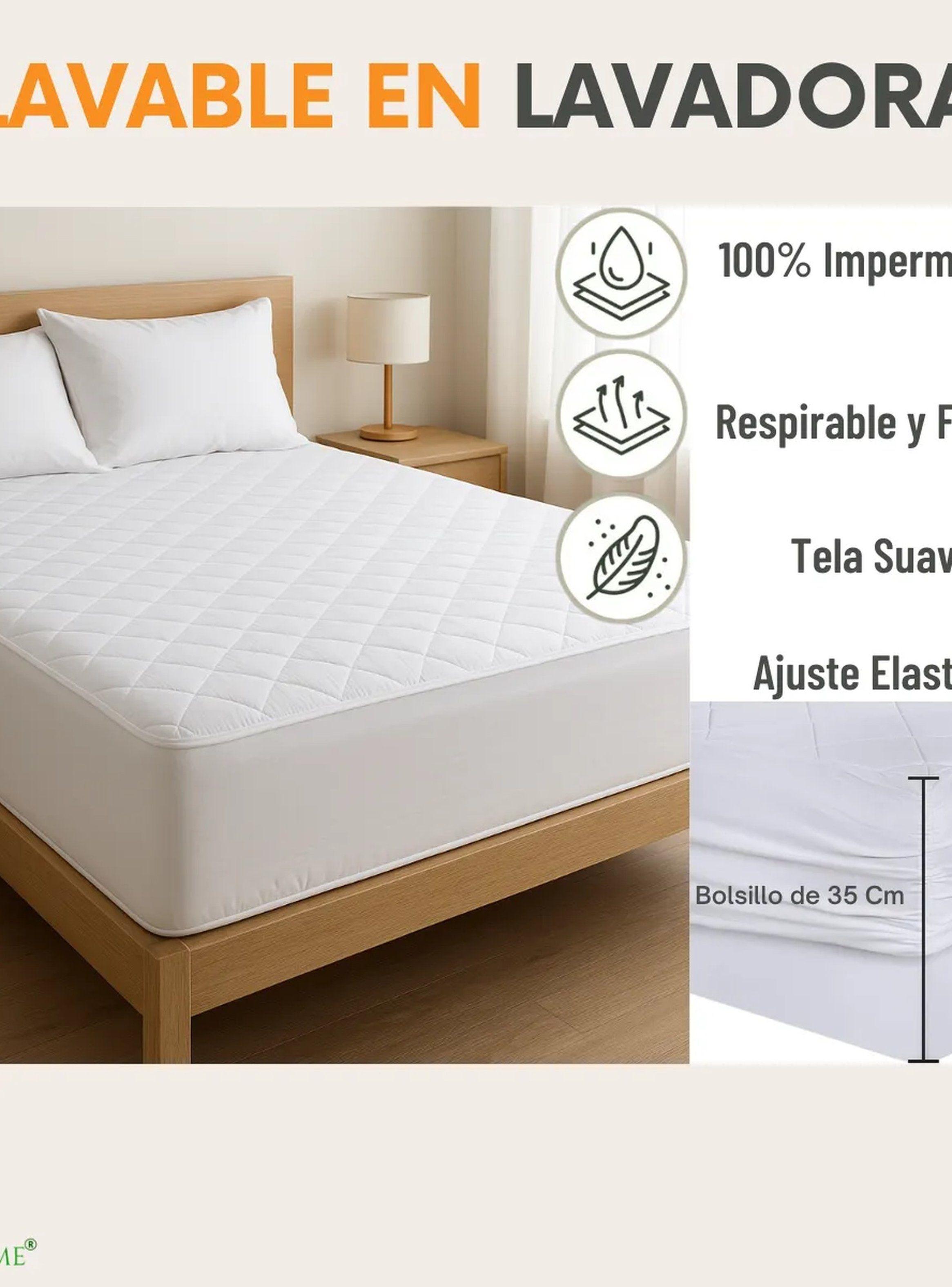 Protector de Colchón Impermeable Microfibra Blanco Rectangular-8